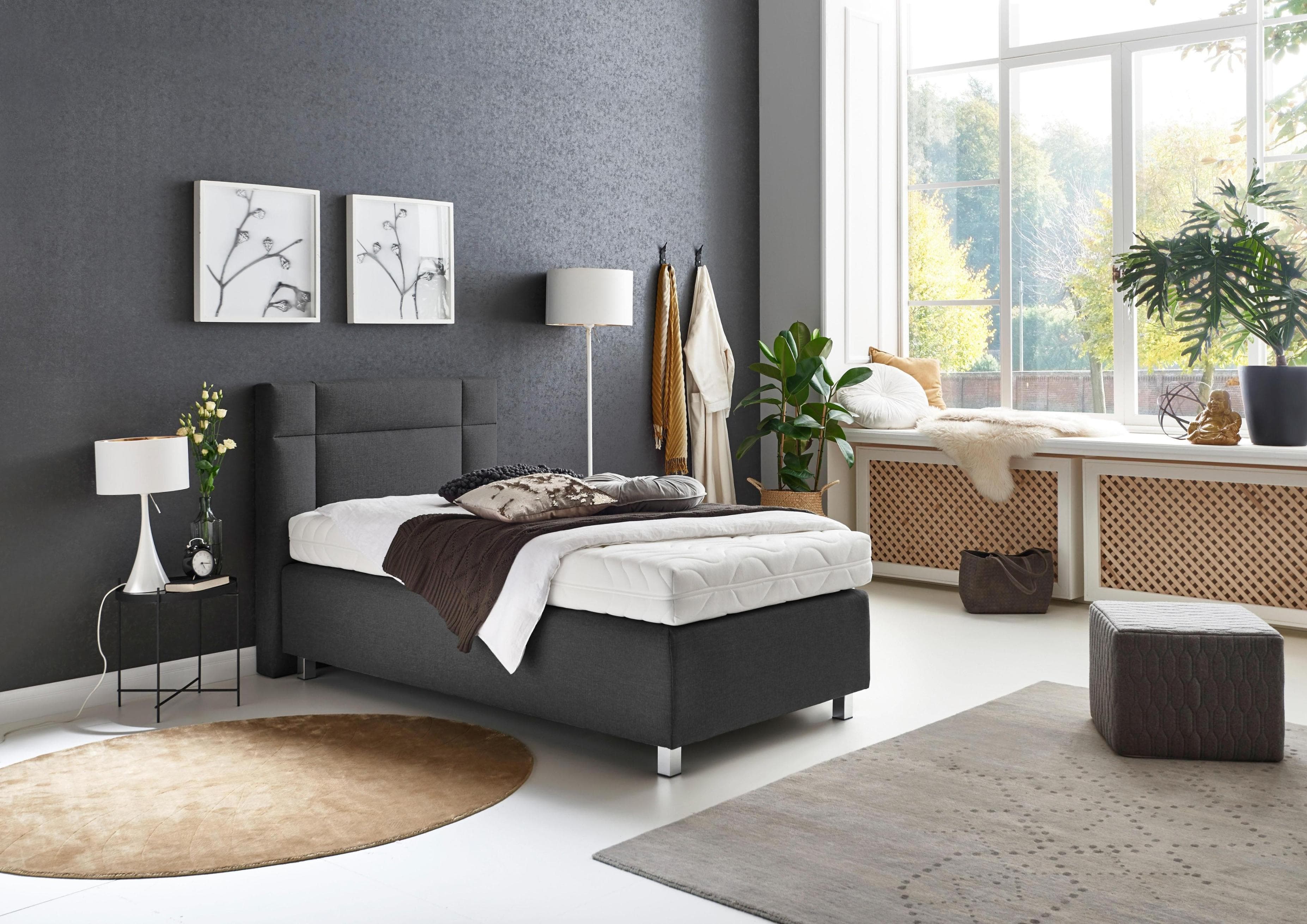 Boxspringbett Grau Feinstrukturstoff 5-Zonen-Matratze H3