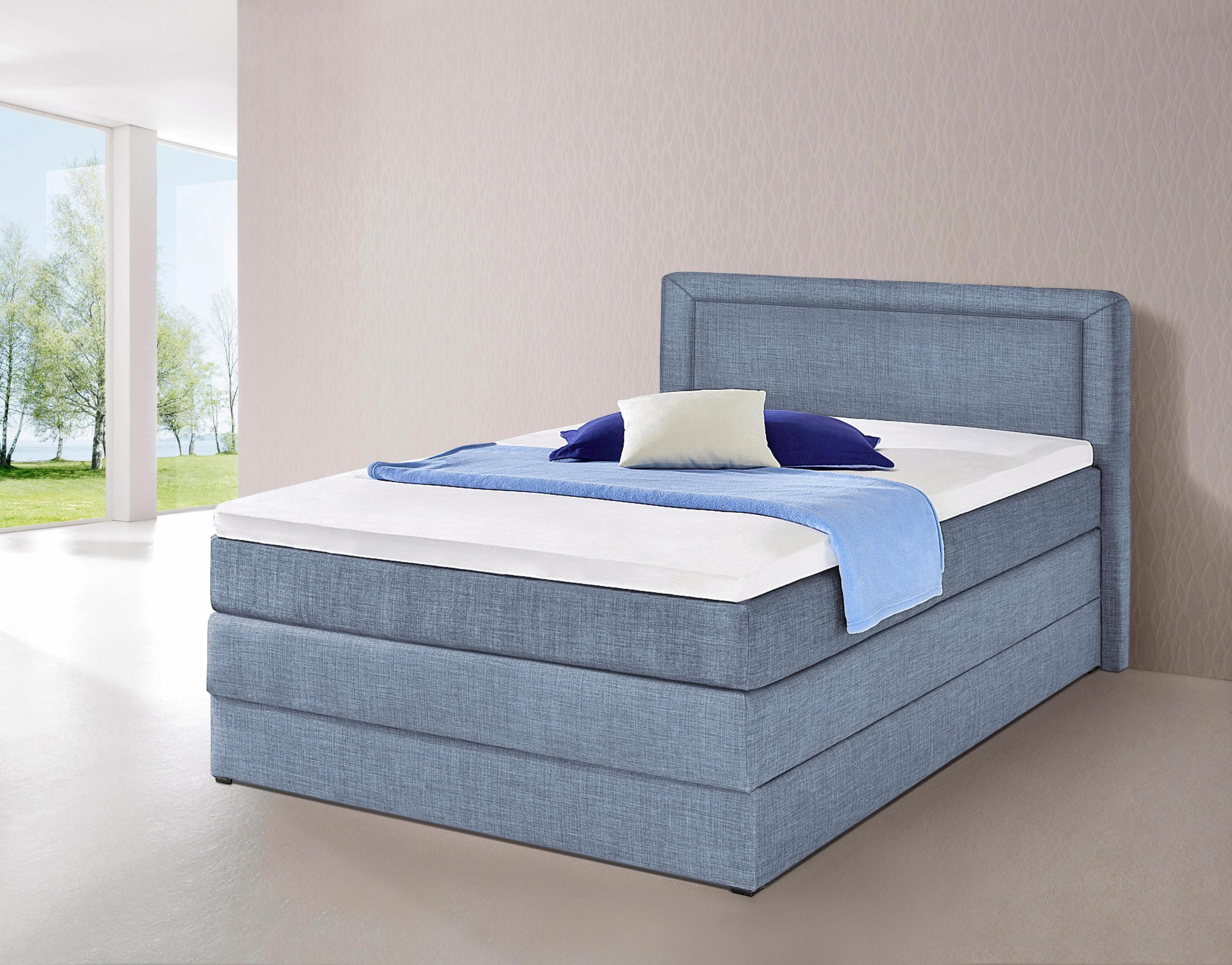 HAPO Boxspringbett Hellblau 7-Zonen-Tonnentaschen-Federkernmatratze