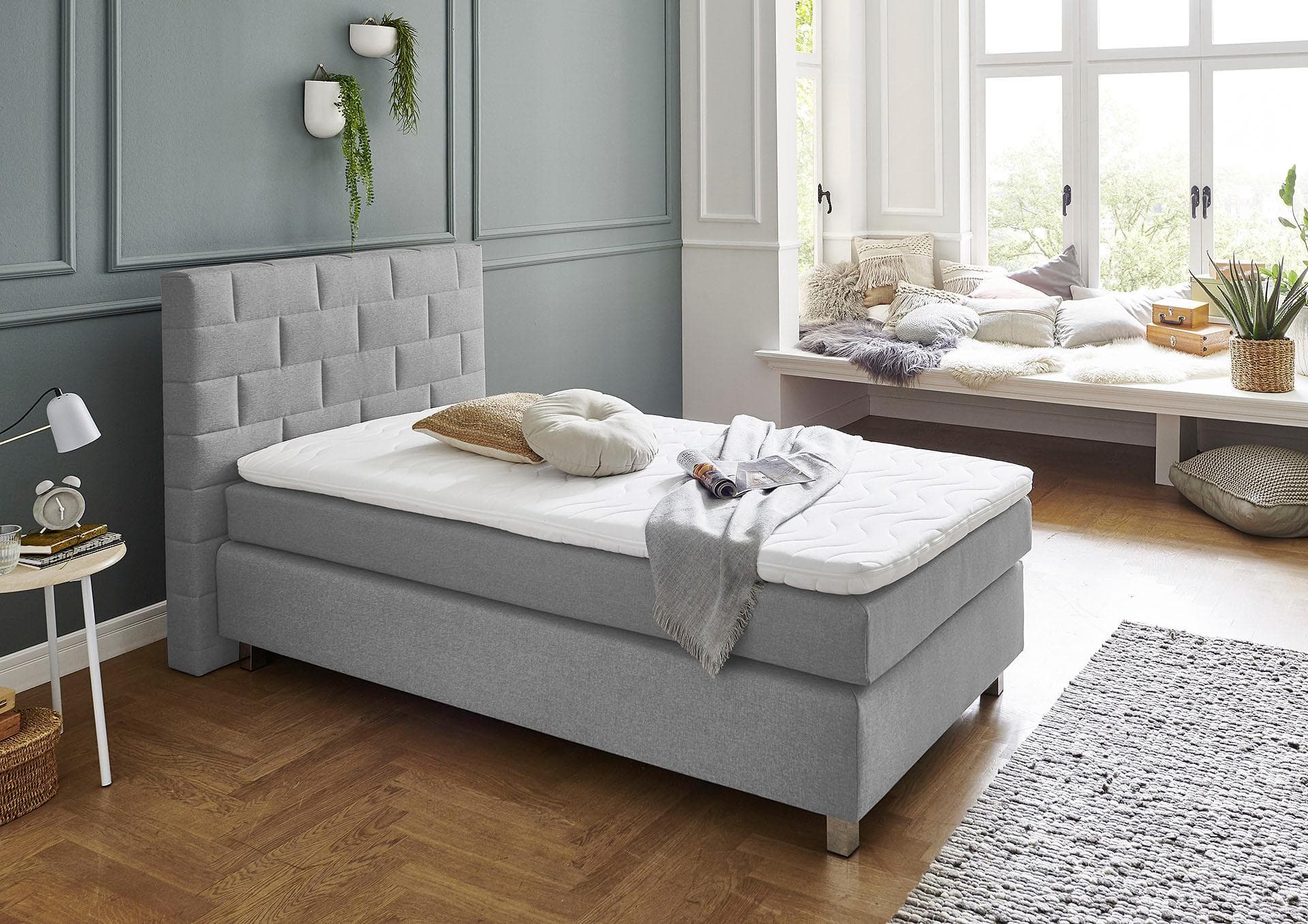 Westfalia Schlafkomfort Boxspringbett Grau mit Topper