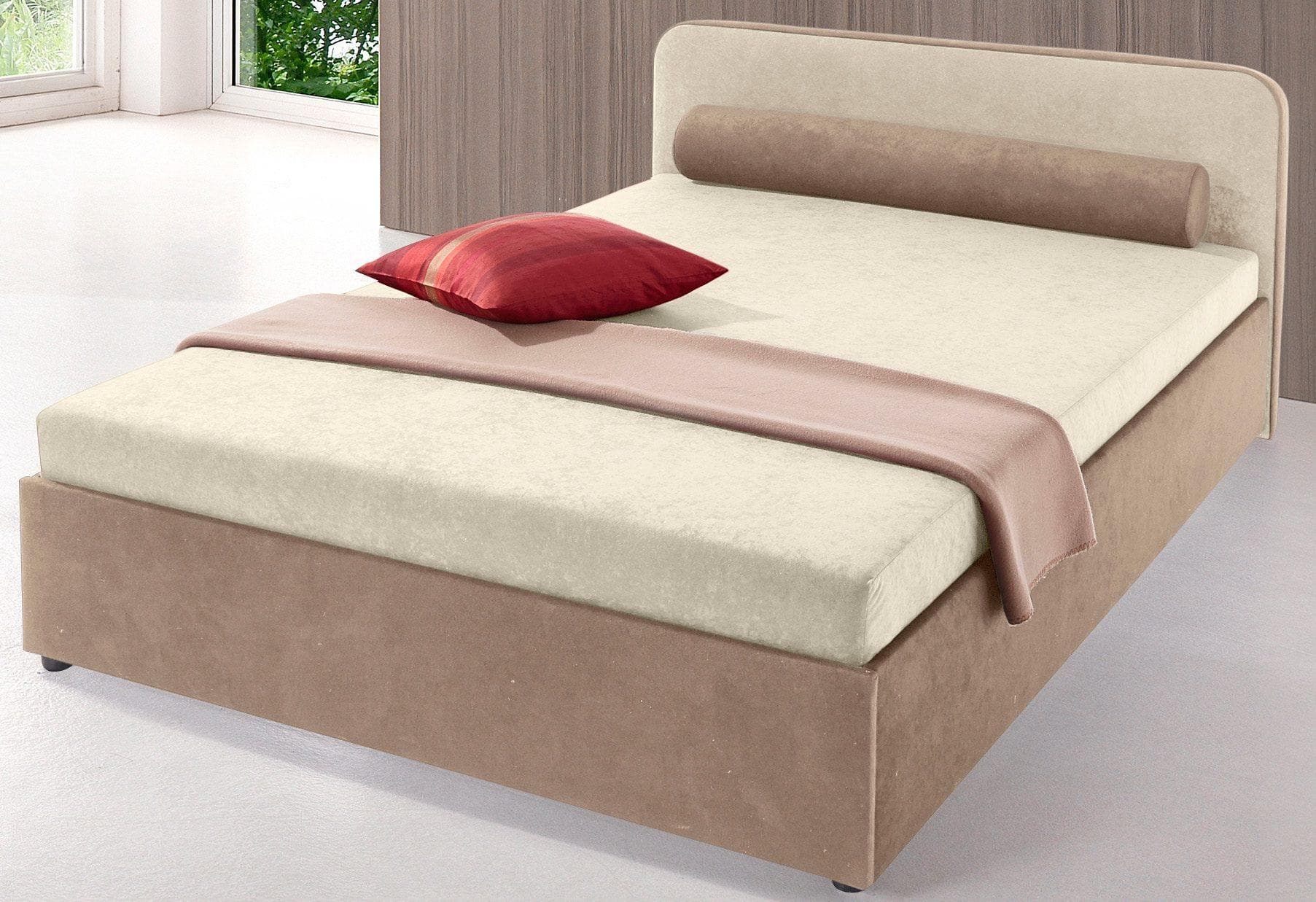 Polsterbett MAINTAL Beige/Braun mit Bettkasten