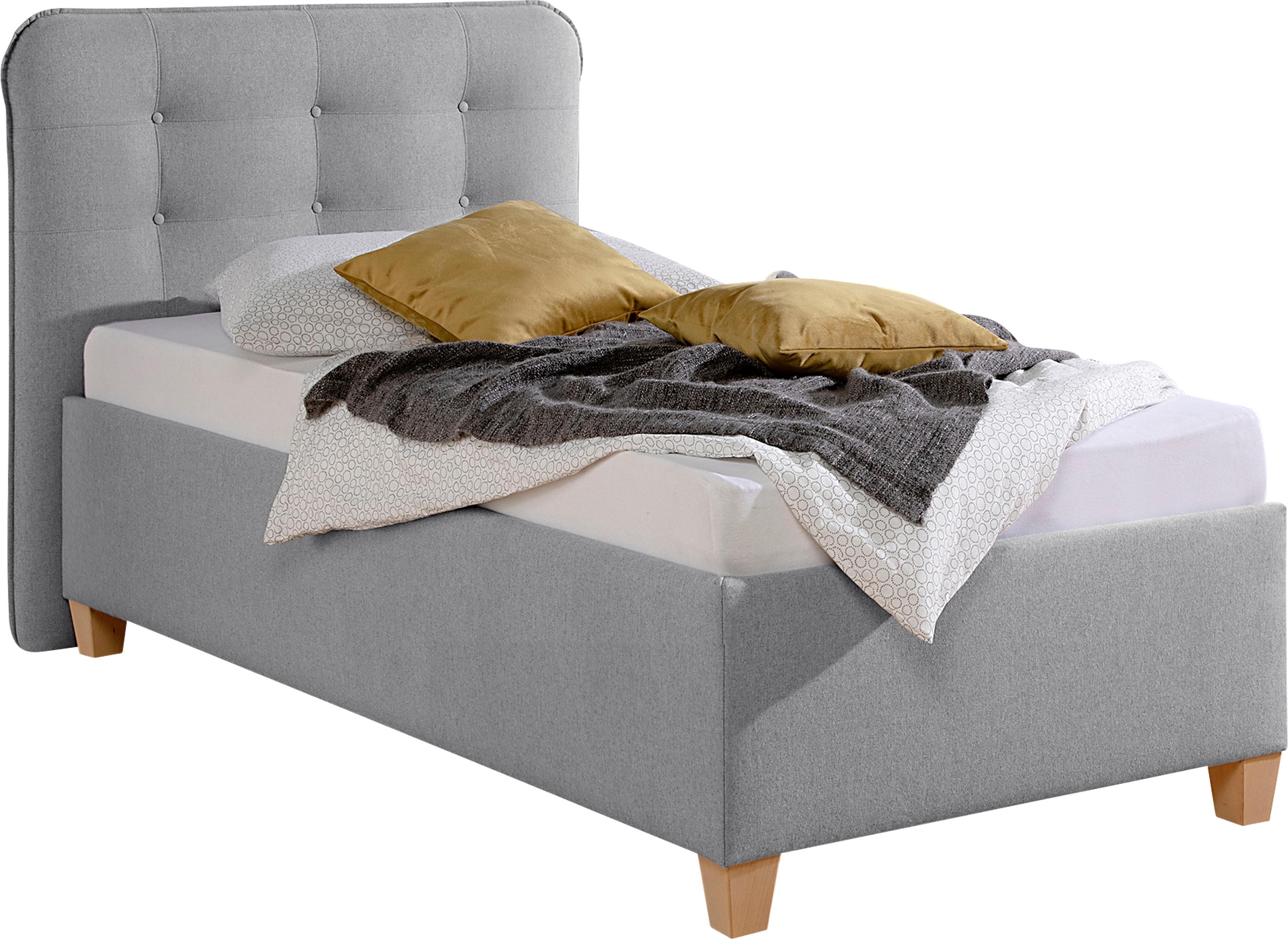 Polsterbett MAINTAL Grau mit Bettkasten und verstellbarem Lattenrost