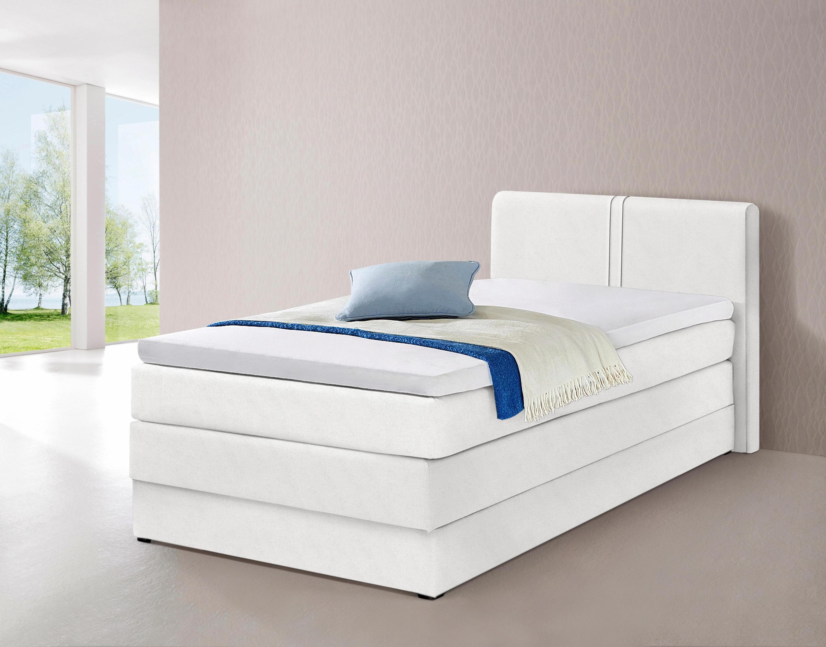 HAPO Boxspringbett Weiß 7-Zonen-Tonnentaschen-Federkernmatratze