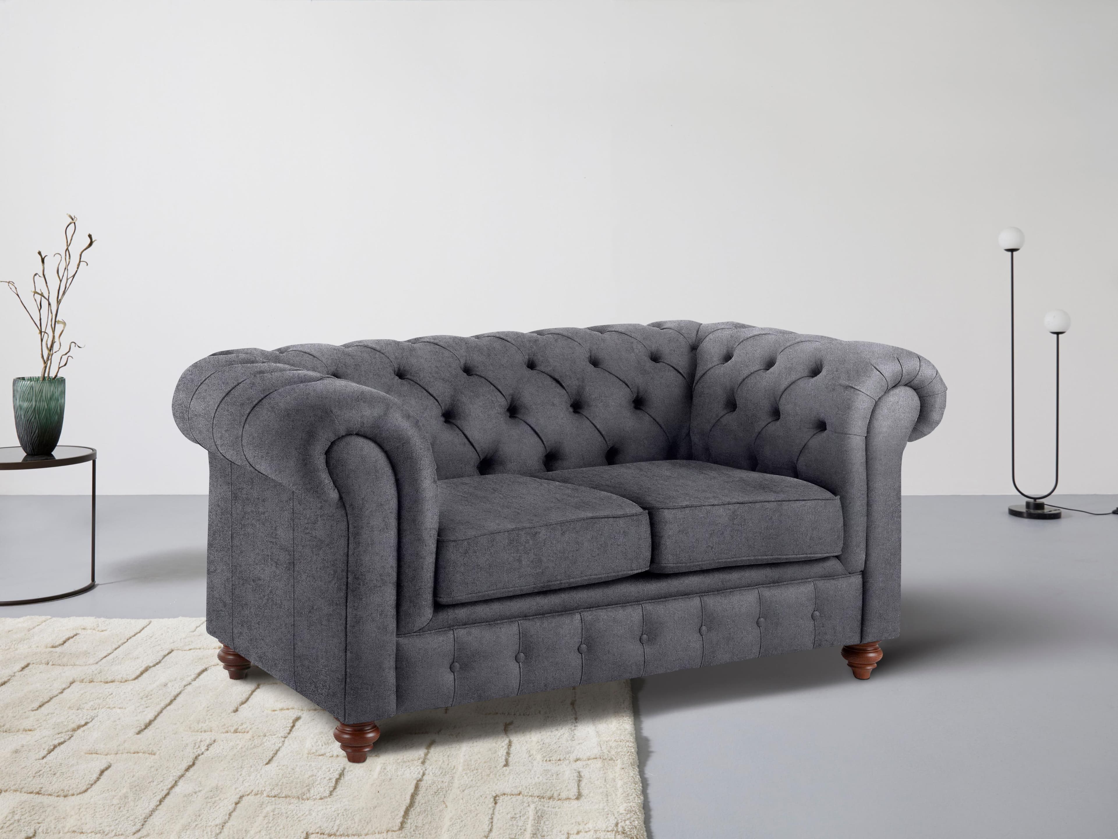 Home Affaire Chesterfield 2-Sitzer Sofa Anthrazit mit Knopfheftung