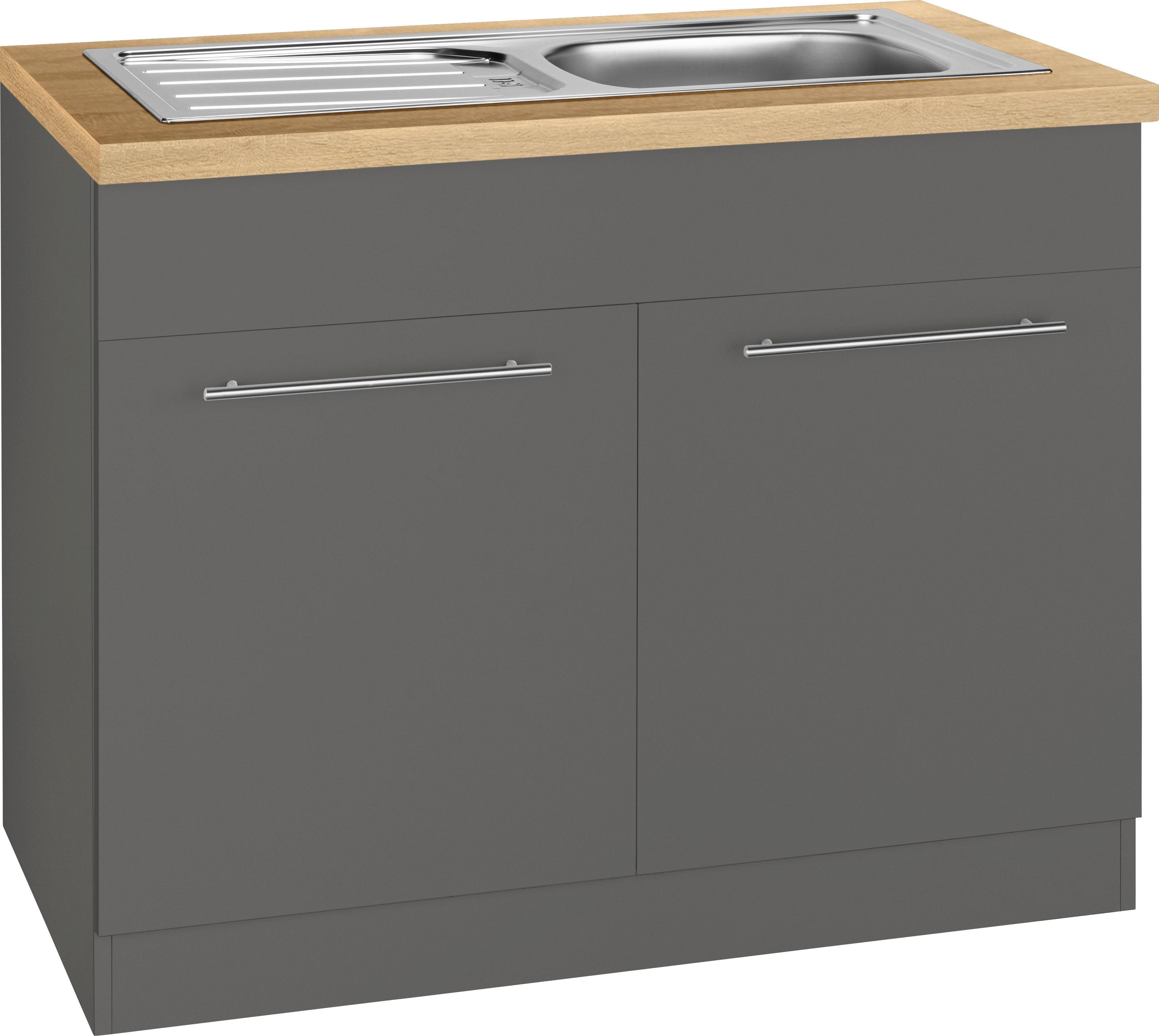 WIHO KÜCHEN Spülenschrank Unna Anthrazit Eiche 100cm