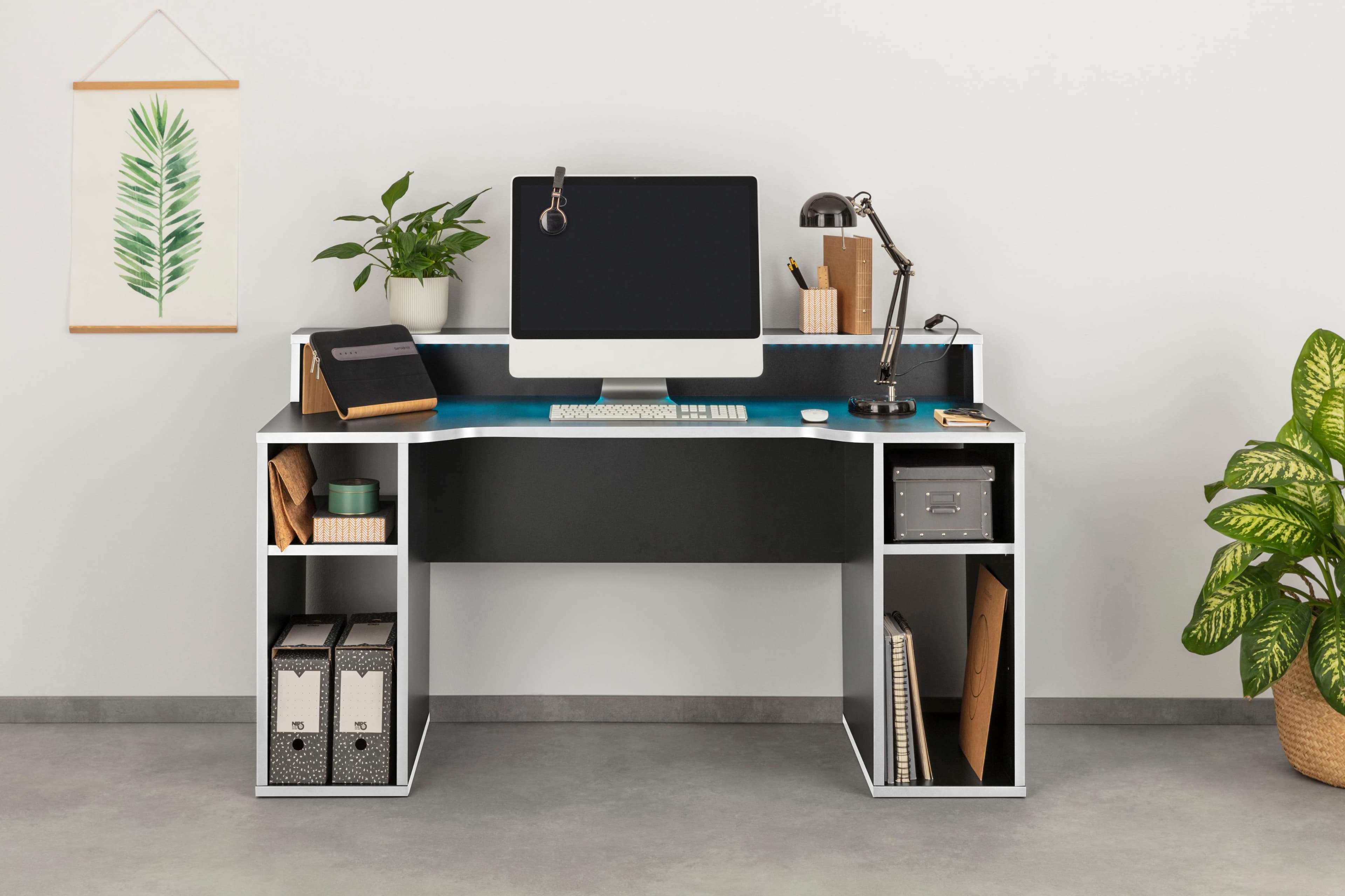 FORTE Gamingtisch Tezaur Schwarz RGB-Beleuchtung