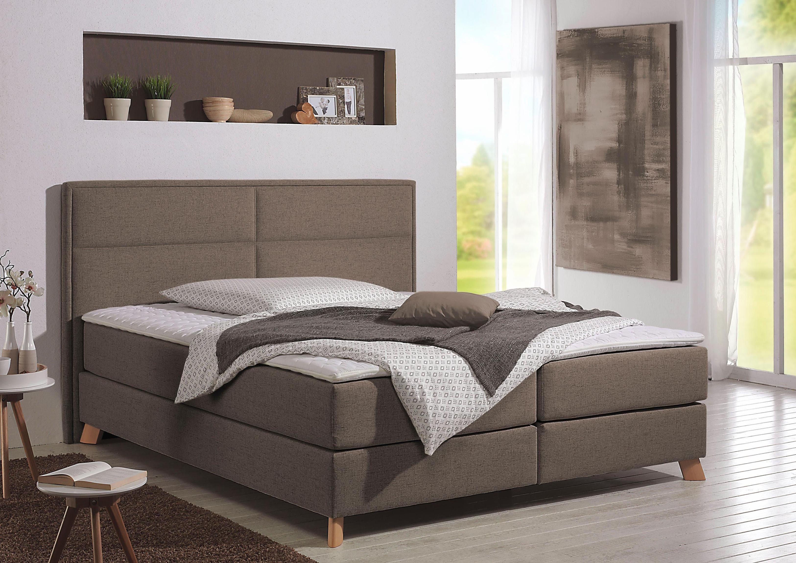 Home Affaire Boxspringbett Caira hellbraun mit Topper
