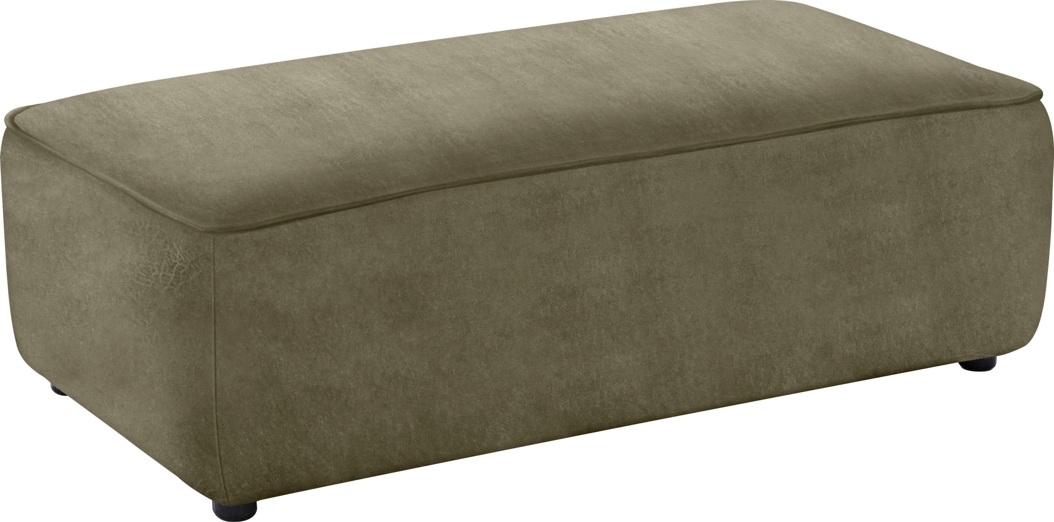 W.SCHILLIG Hocker around-the-block Grün Camouflage Leder