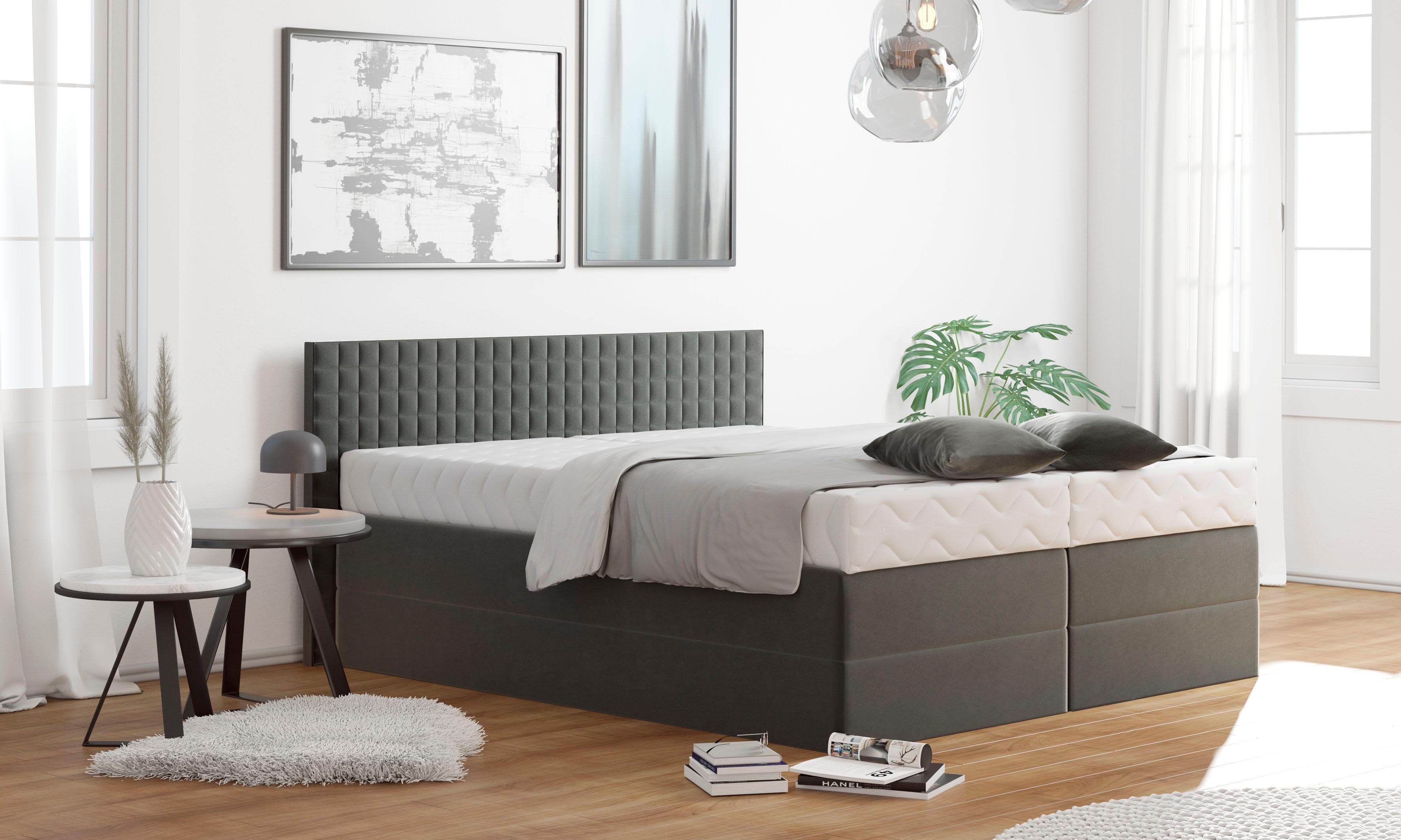 Westfalia Schlafkomfort Boxspringbett Anthrazit mit Kaltschaum-Topper