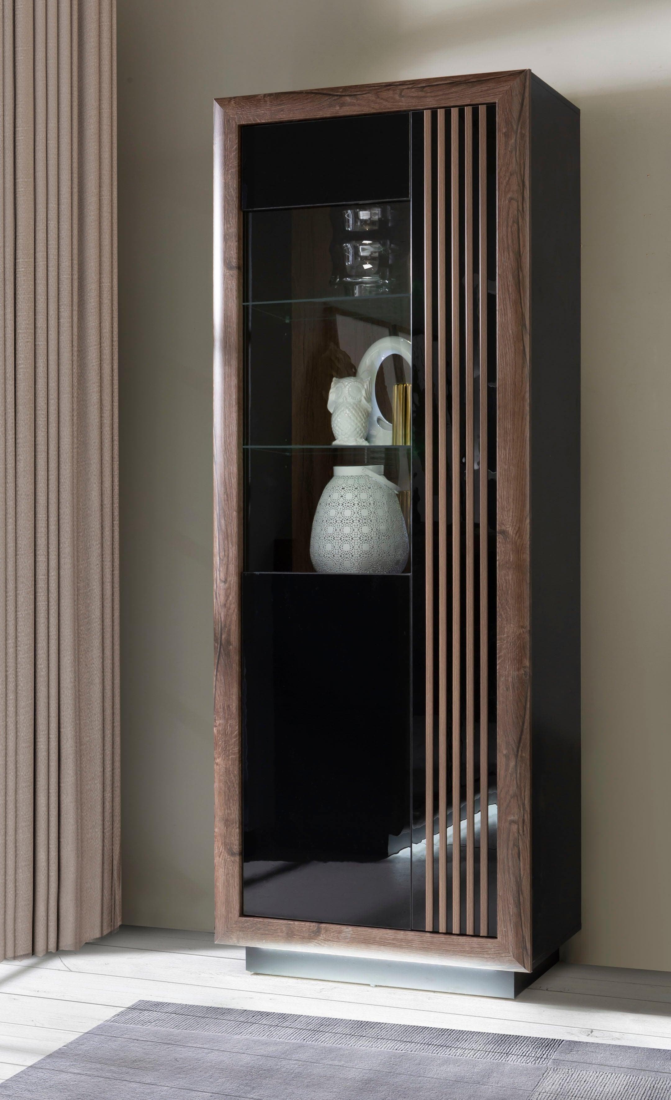 FORTE Highboard Savona Schwarz Hochglanz mit Beleuchtung