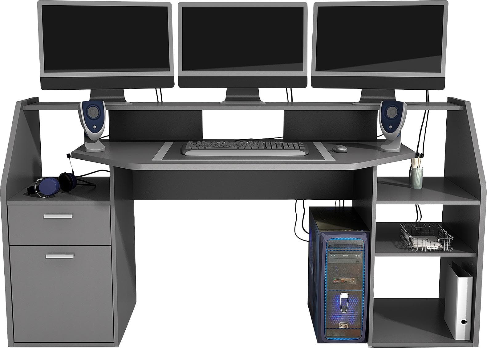 FMD Gamingtisch Zocker 1 Moderner Regalschreibtisch Anthrazit