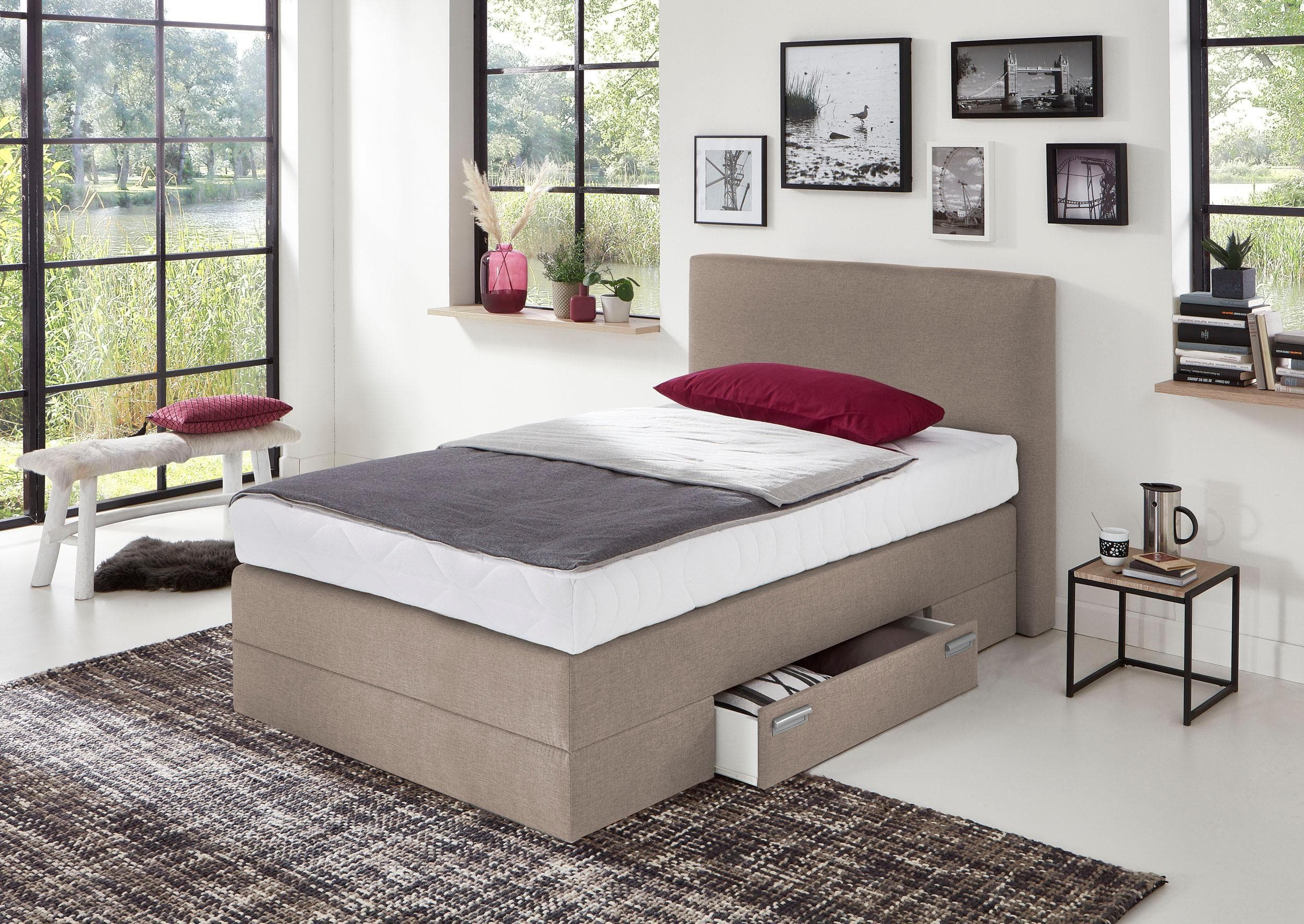 Boxspringbett mit Stauraum & Zierkissen