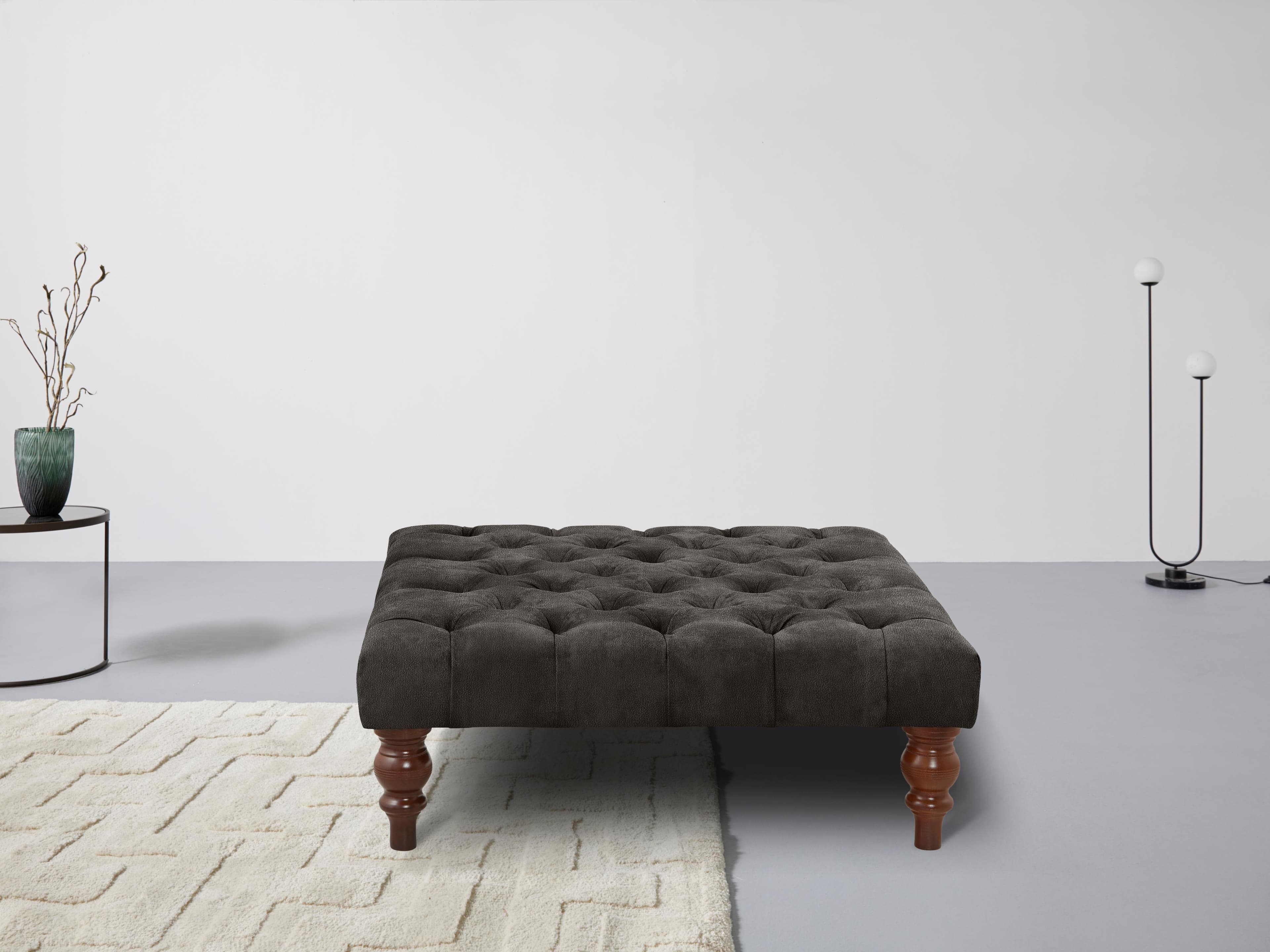 HOME AFFAIRE Chesterfield Polsterhocker Braun Naturleder