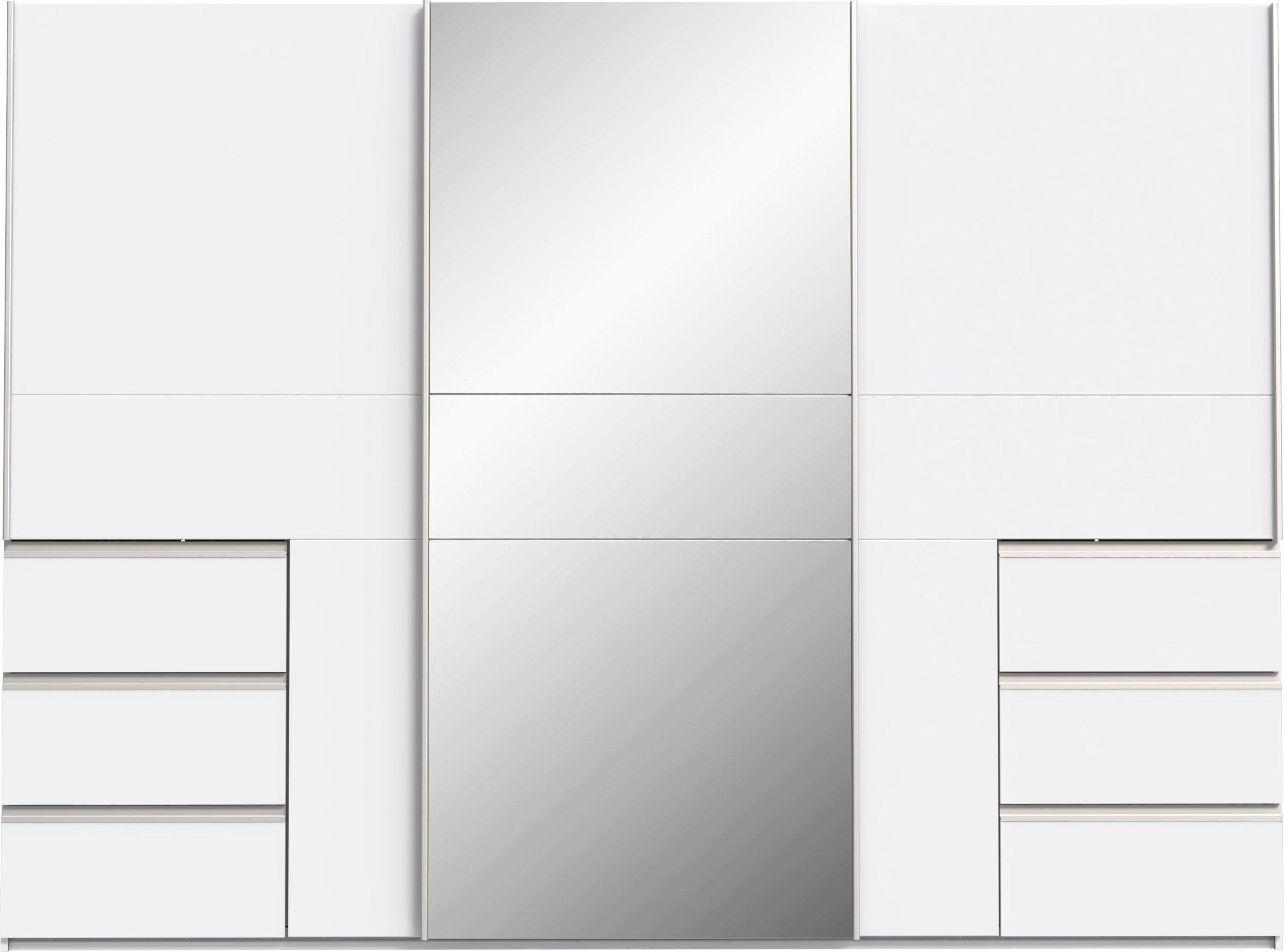 Schiebetürenschrank Weiß matt mit 6 Schubladen & 3 Kleiderstangen