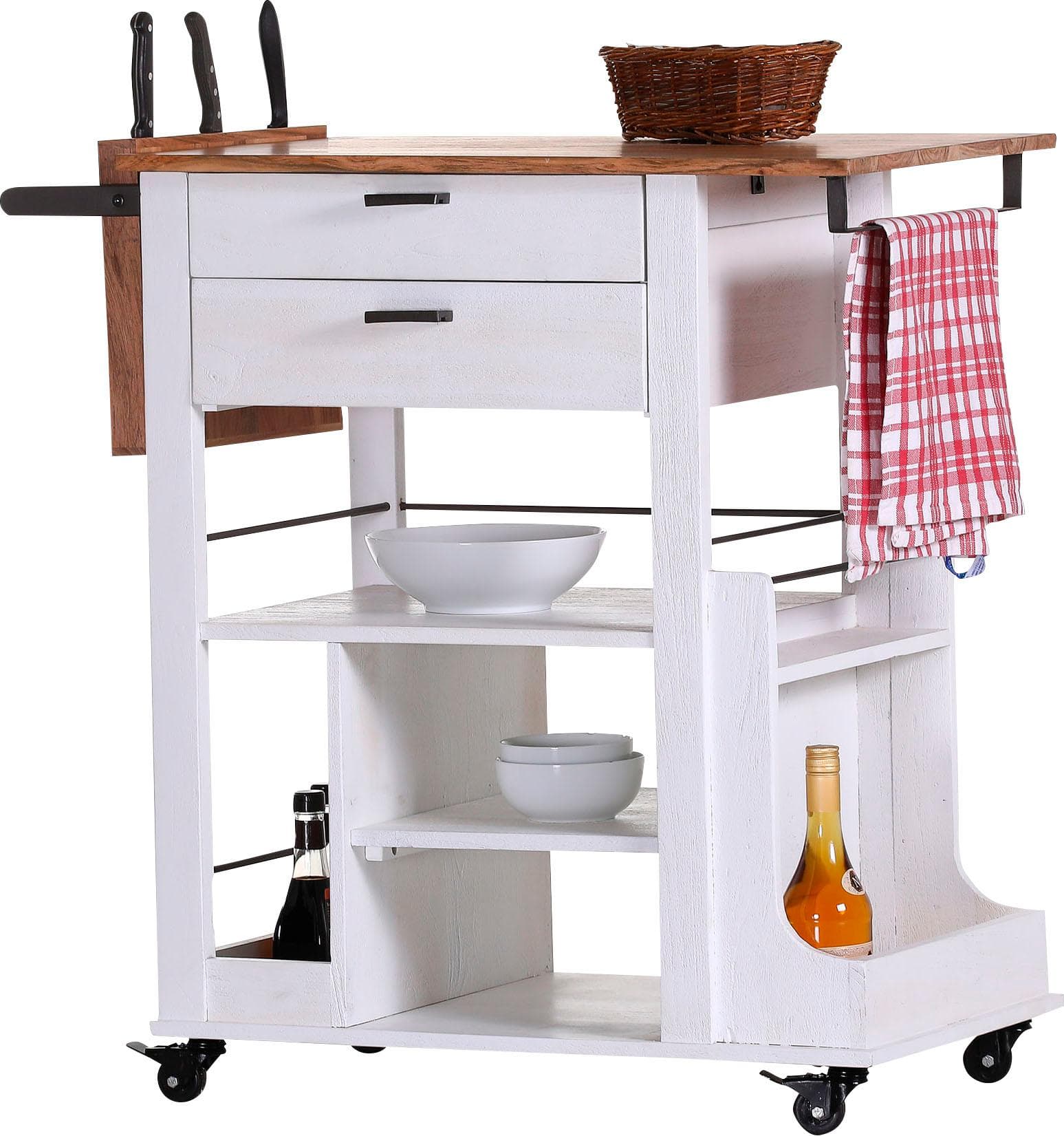 Gutmann Factory Servierwagen Mick: Metall & Massivholz, Handtuchhalter, Messerblock