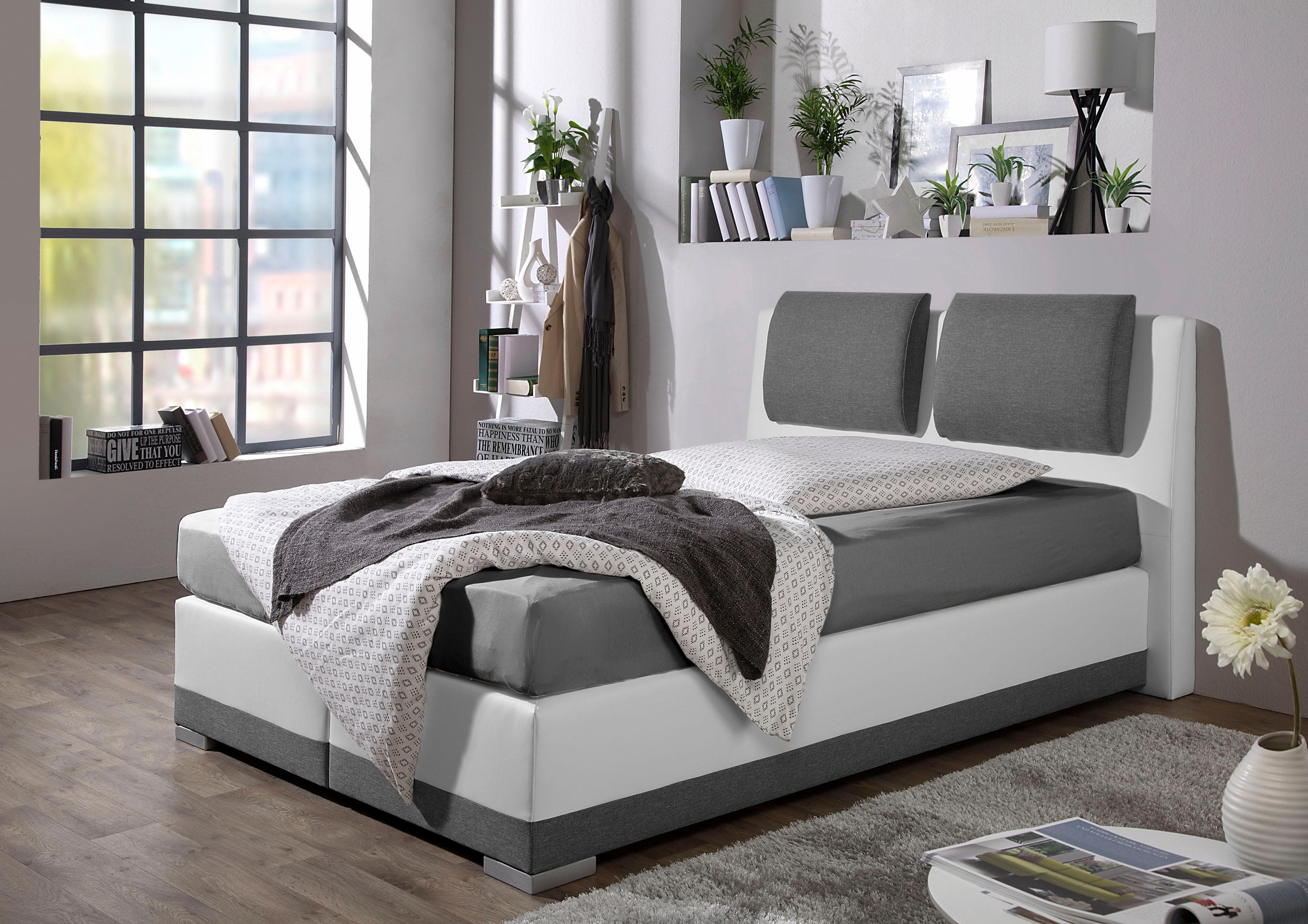 Boxspringbett MAINTAL Grau/Weiß mit verstellbaren Kopfstützen