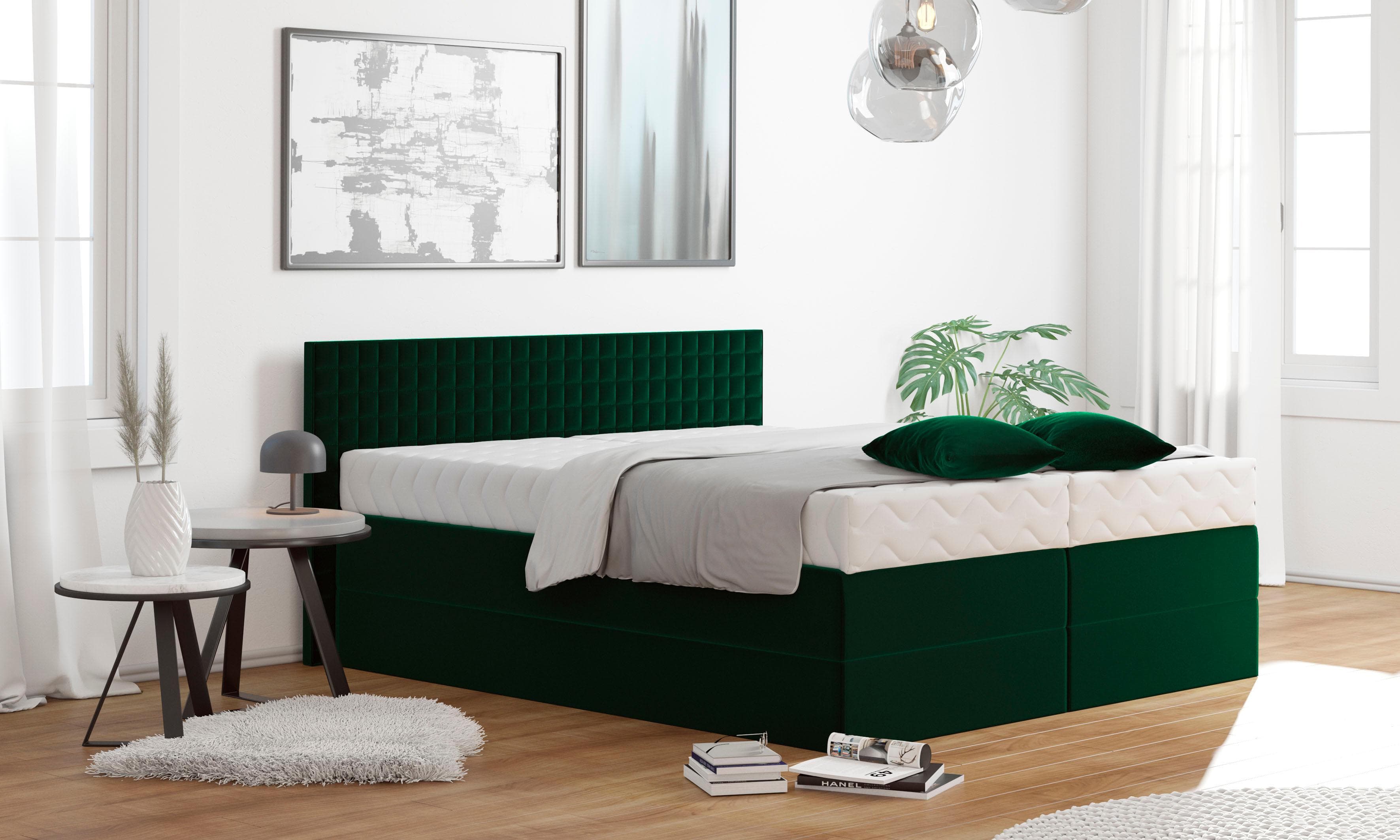 WESTFALIA Boxspringbett Moosgrün mit Kaltschaum-Topper