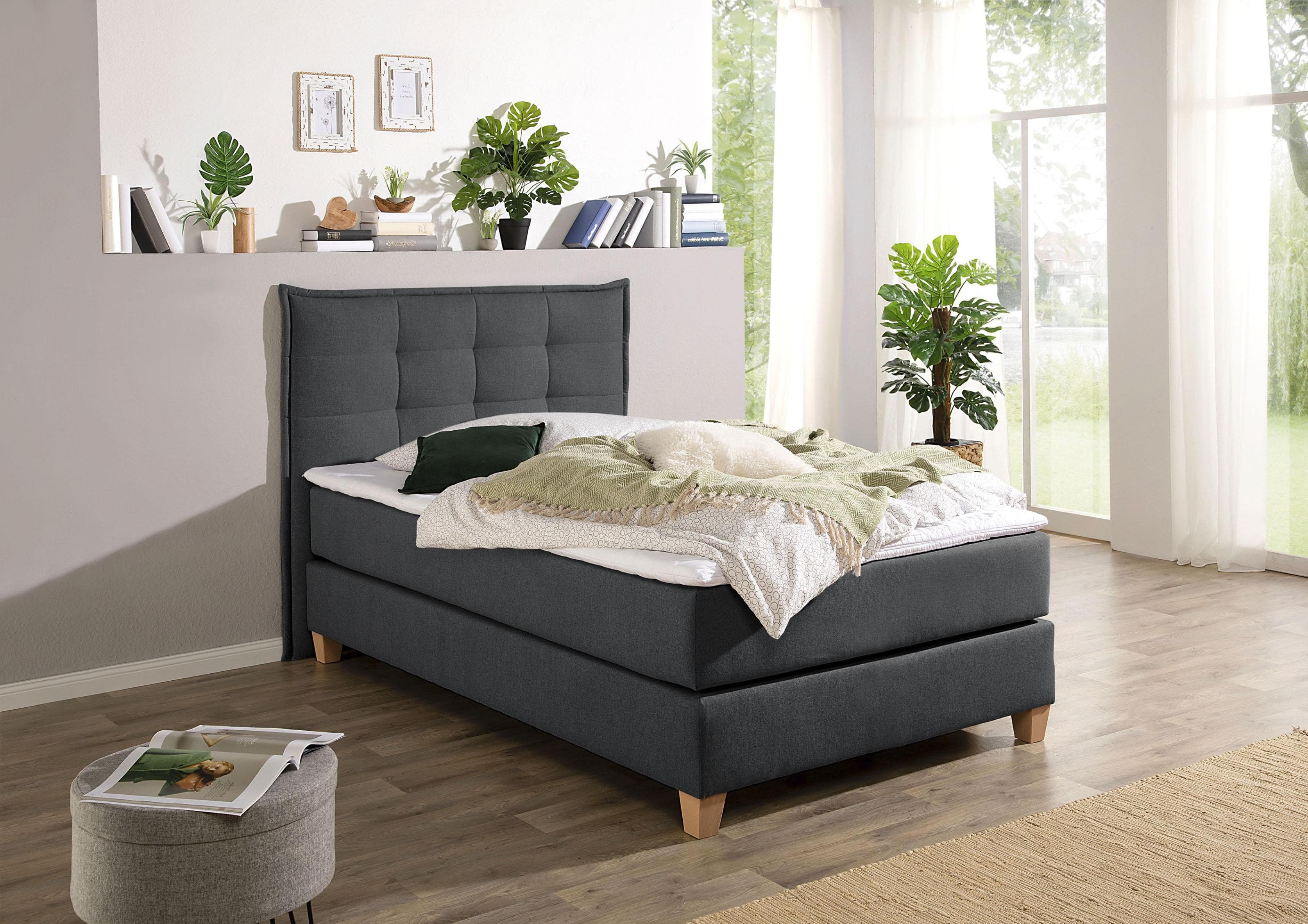 Boxspringbett HOME AFFAIRE Anthrazit mit Topper