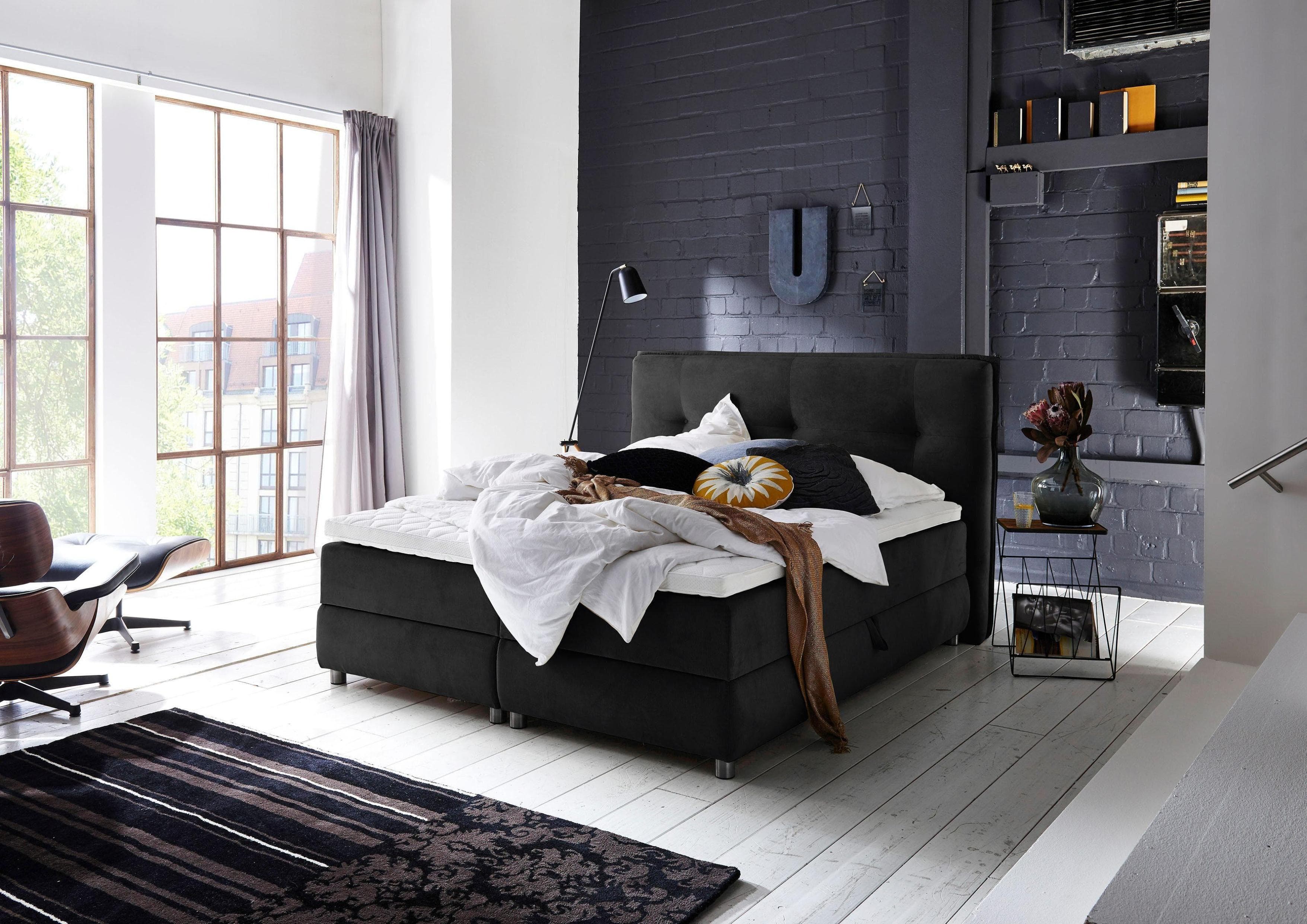 ATLANTIC HOME COLLECTION Boxspringbett Tilo Schwarz mit Bettkasten