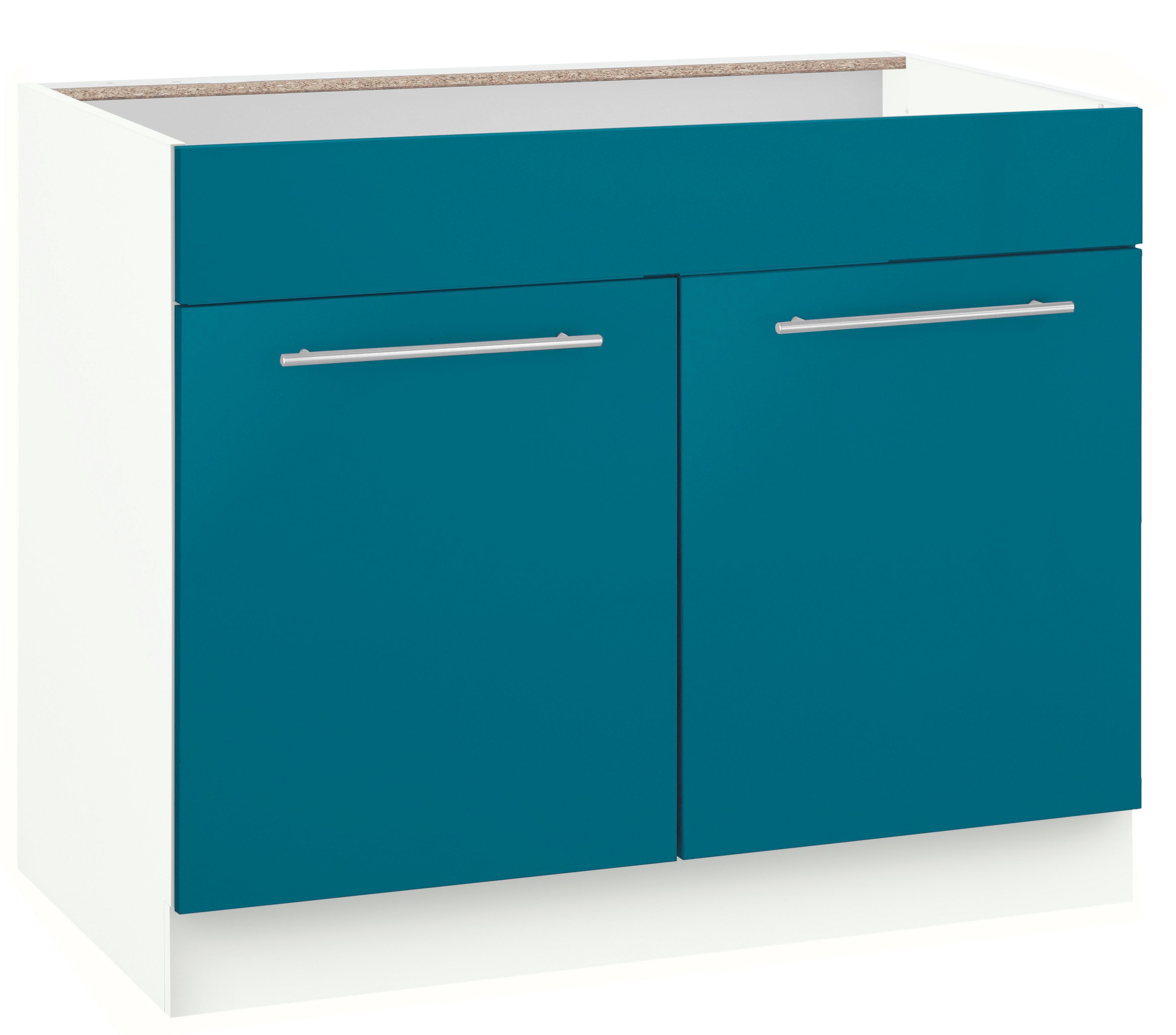 Wiho Küchen Flexi2 Spülenschrank 100 cm Ozeanblau Weiß