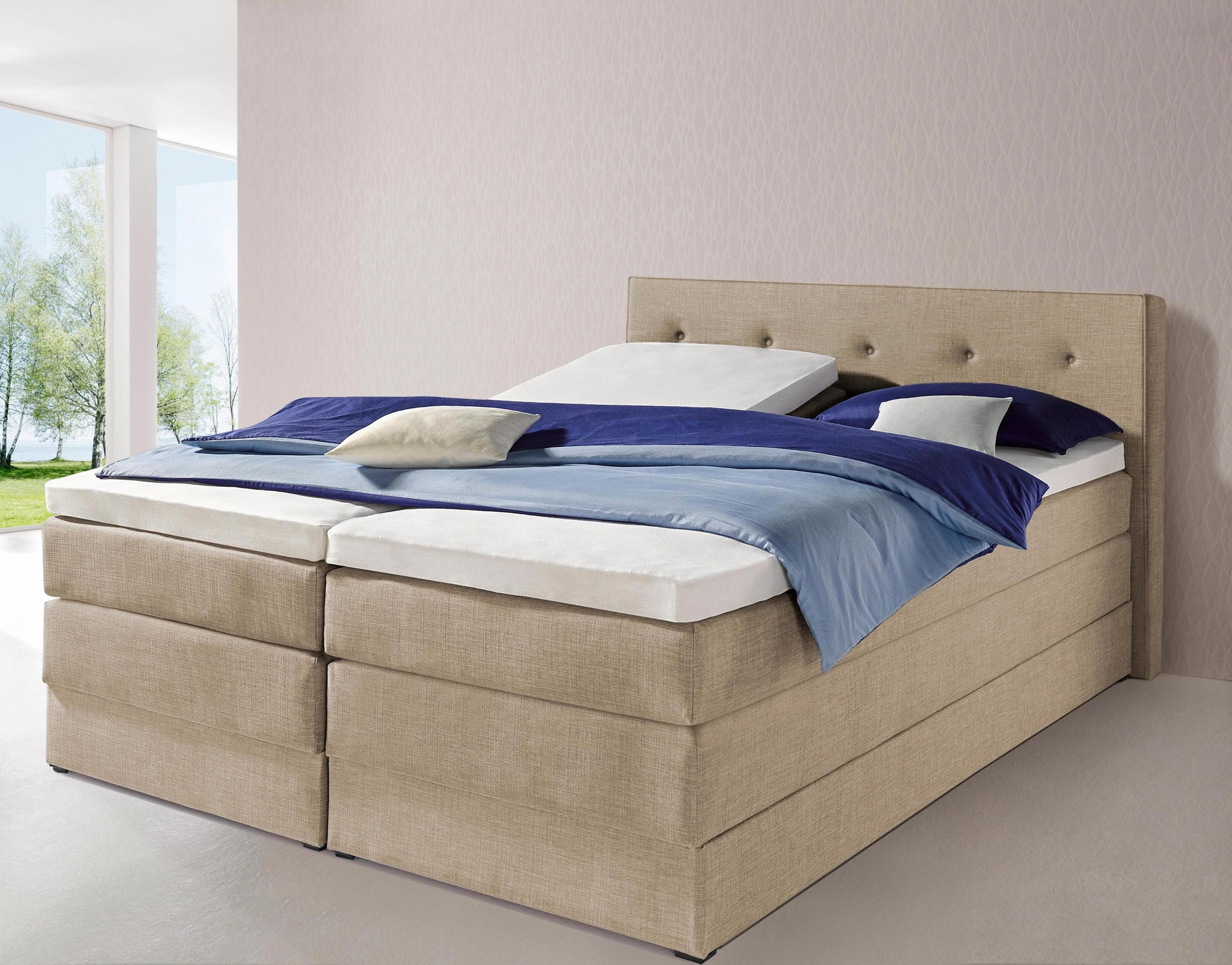HAPO Boxspringbett Beige 7-Zonen-Tonnentaschen-Federkernmatratze mit Bettkasten
