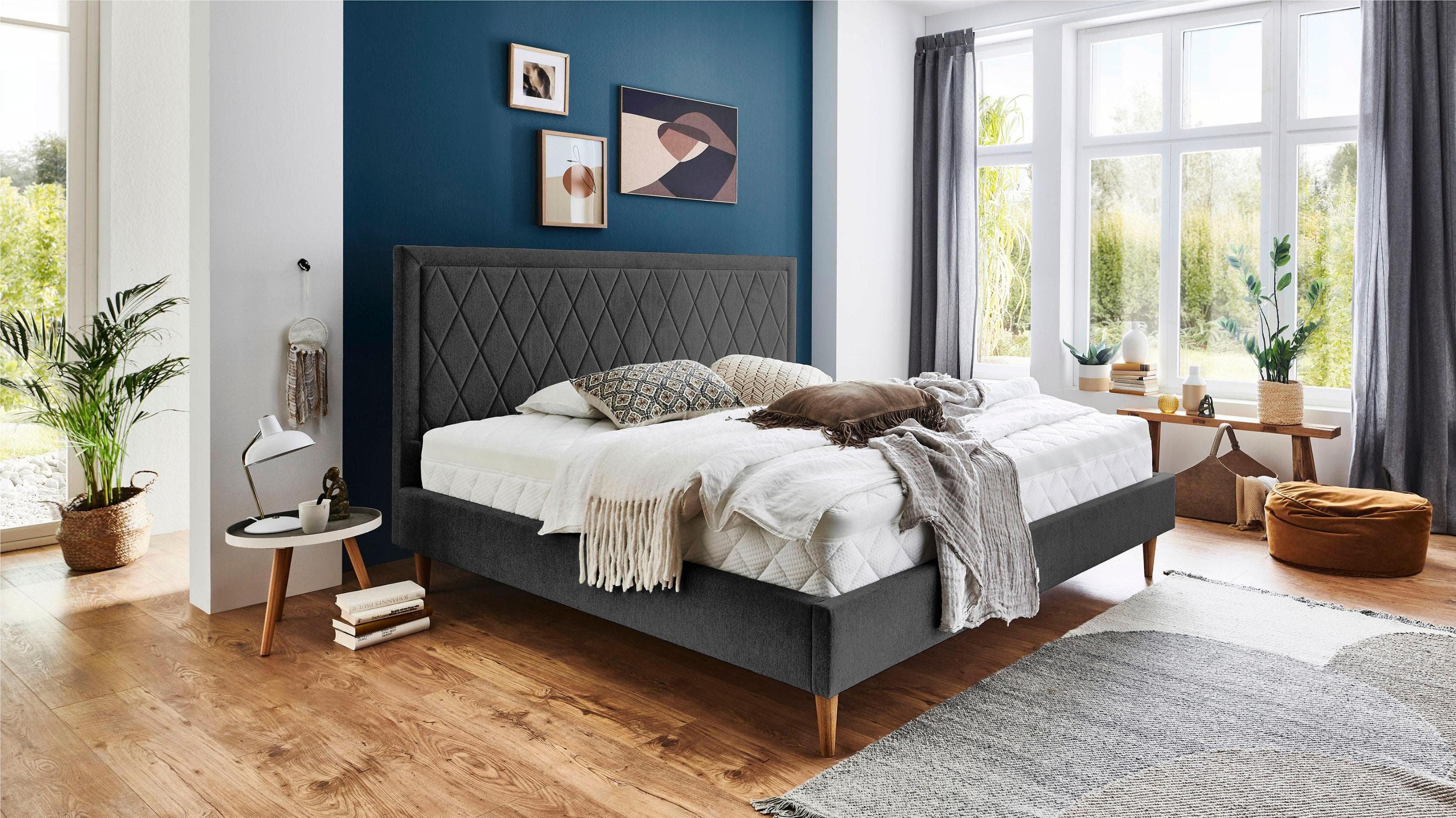 Polsterbett Paulin Anthrazit Atlantic Home Collection Gestepptes Kopfteil