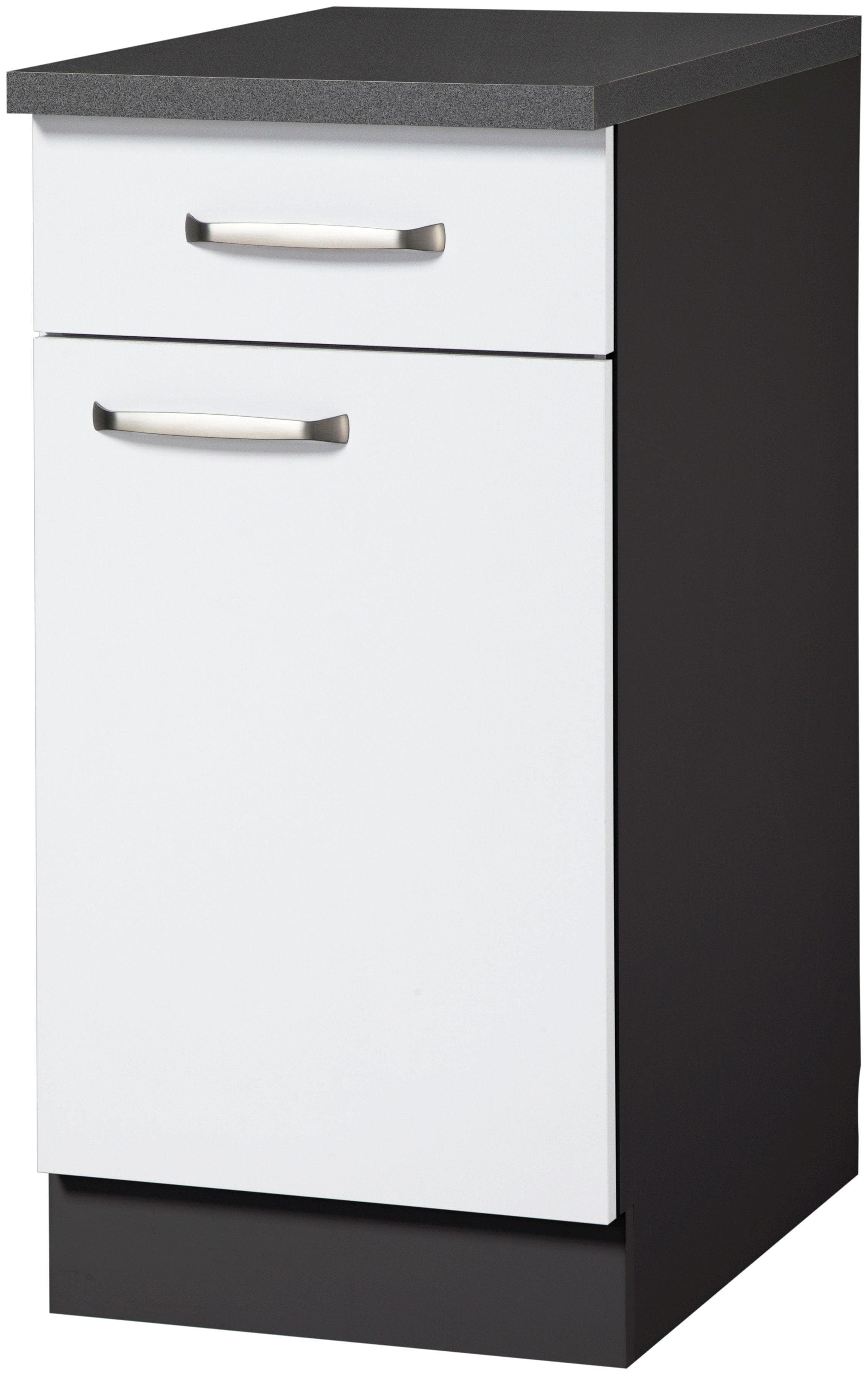 Wiho Küchen Unterschrank Michigan Weiß Anthrazit Granit Grau