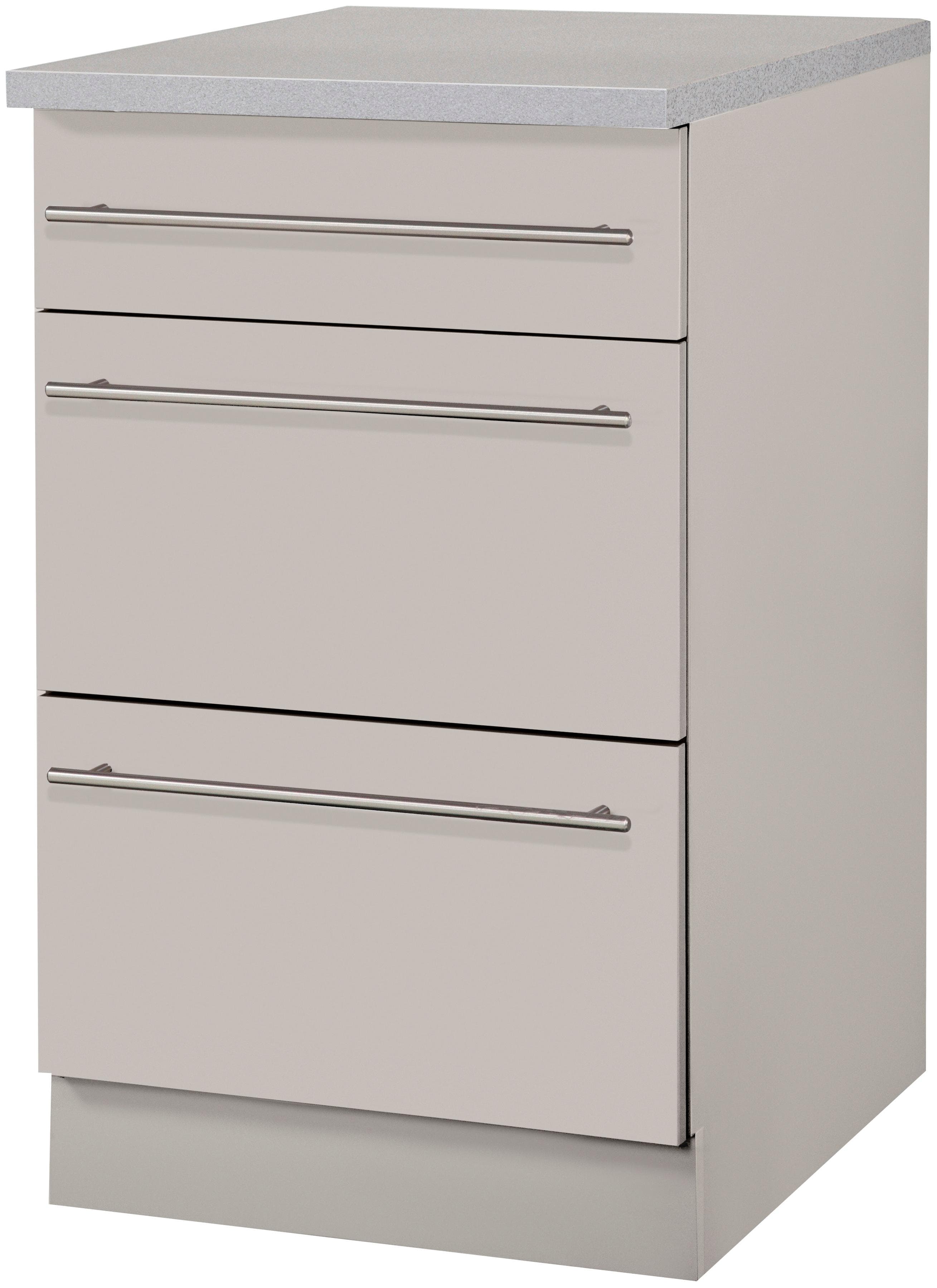 Wiho Küchen Unterschrank Chicago Beige Grau 50cm mit 2 Auszügen