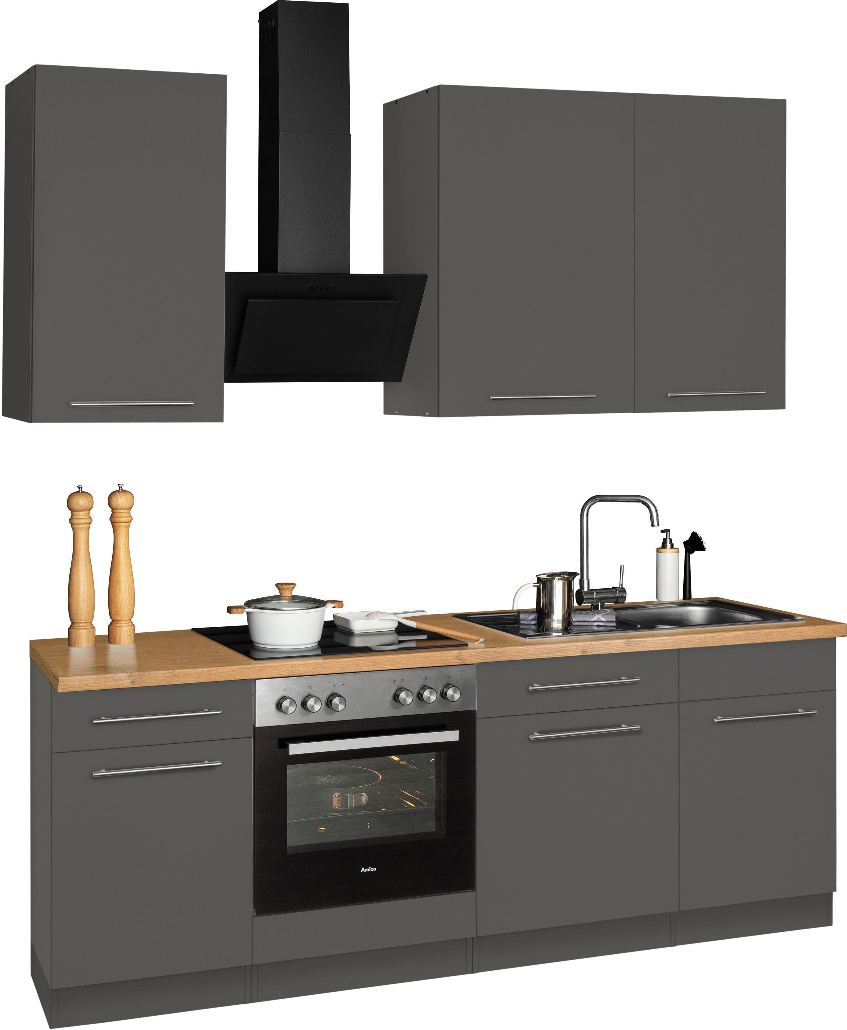 Küchenzeile WIHO KÜCHEN Unna, grau, 220cm, Komplettküche