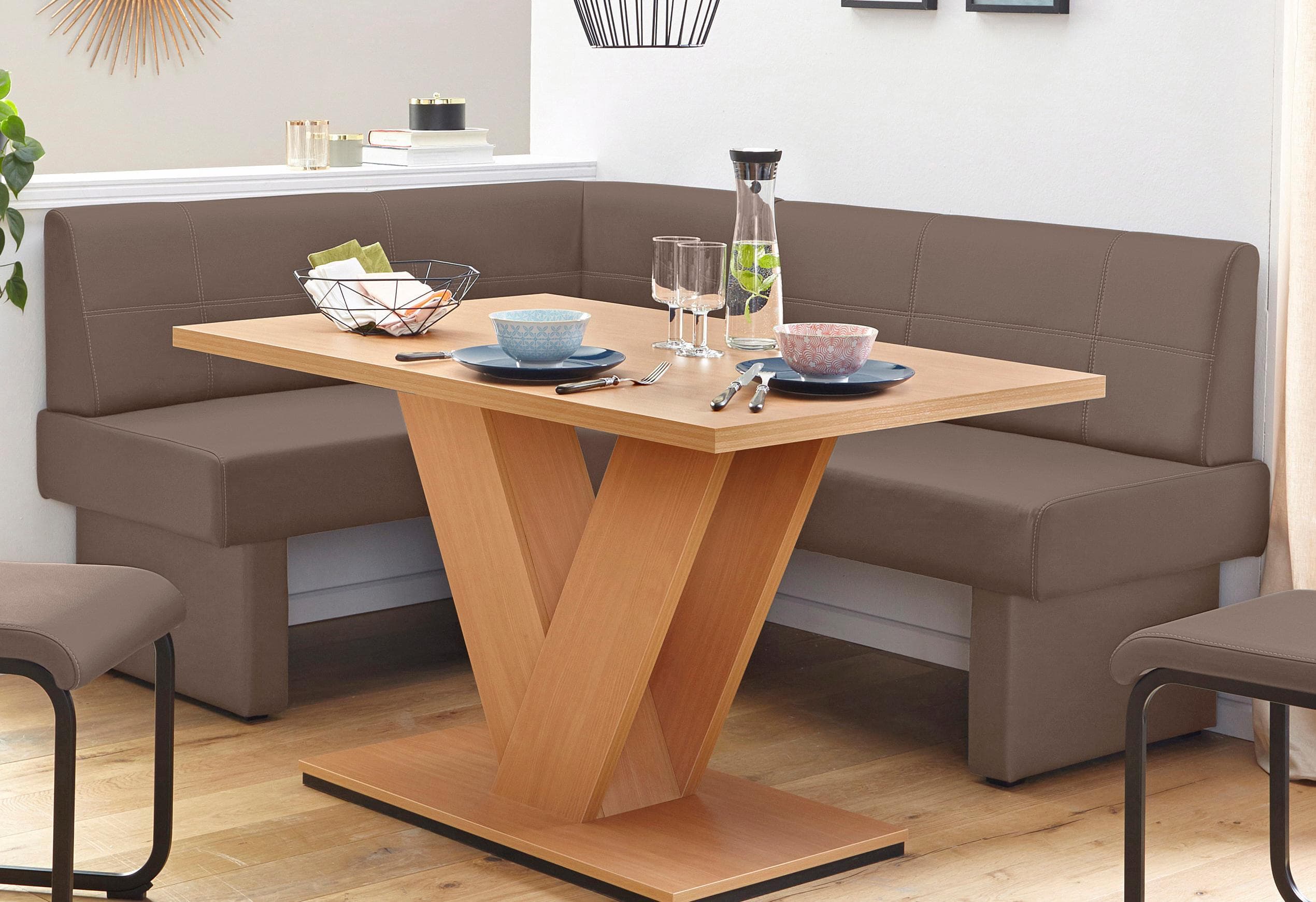 Home Affaire Eckbank Nils Cappuccino Kunstleder Massivholz