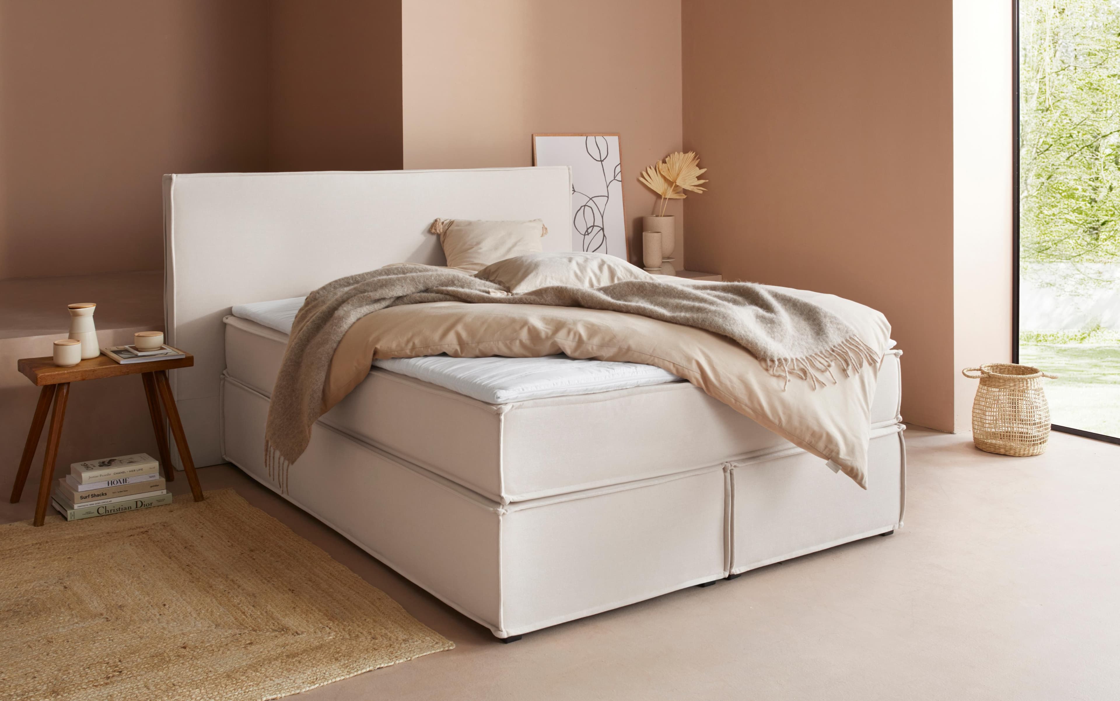 Boxspringbett Yuma Beige mit Topper 173x213 cm