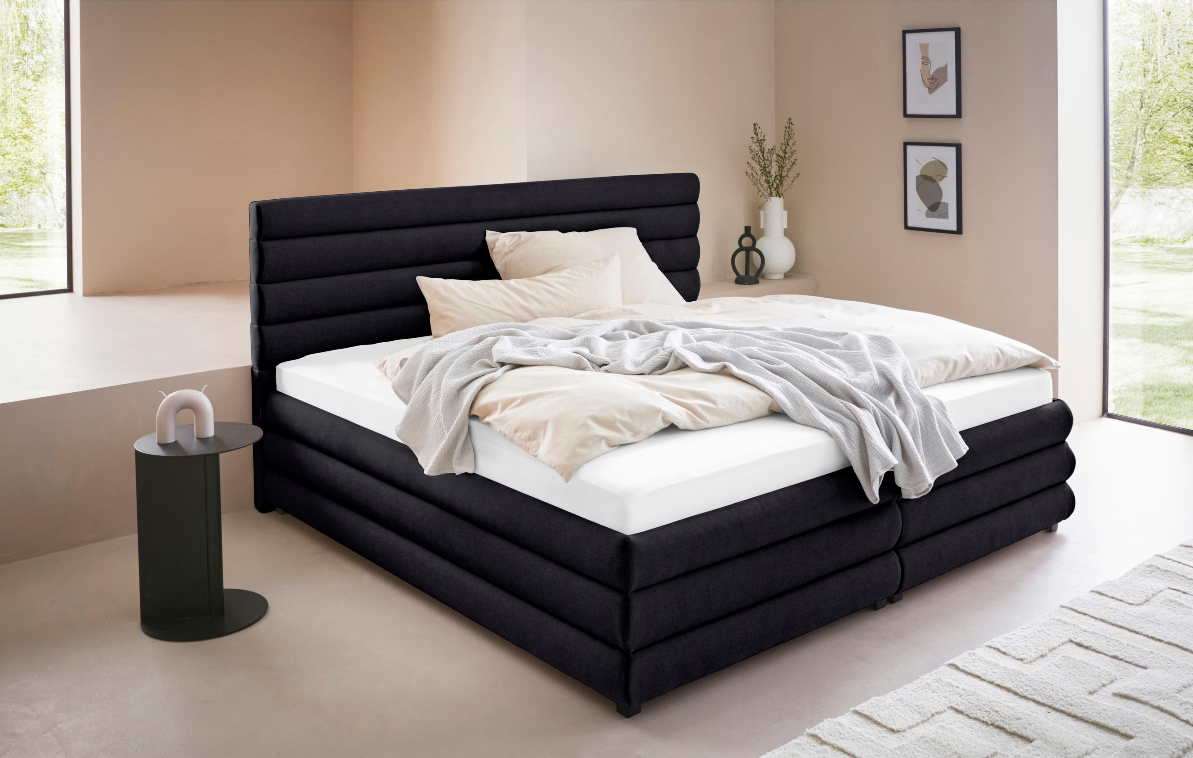 LeGer Home Polsterbett Maylis Anthrazit mit Matratze und Lattenrost