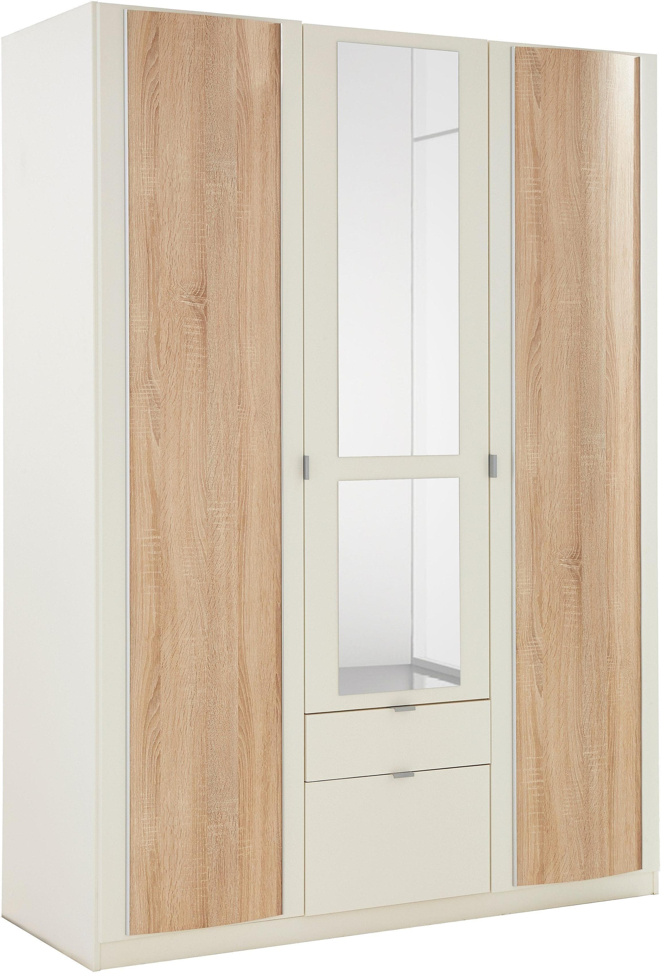 Kleiderschrank PRIESS Weiß mit Spiegeltüren und Schubladen