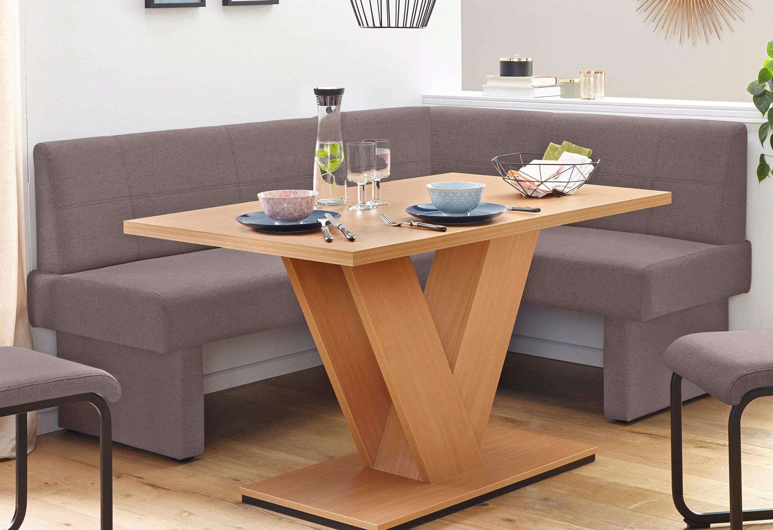 Home Affaire Eckbank aus Massivholz - Strapazierfähiger Stoff in vielen Farben