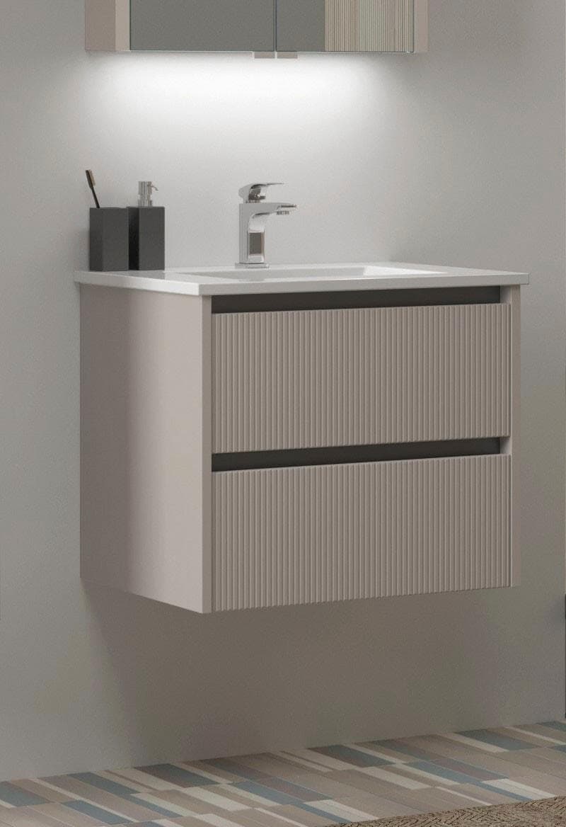 WELLTIME Waschtisch Urban Grau Beige mit Keramik Waschbecken
