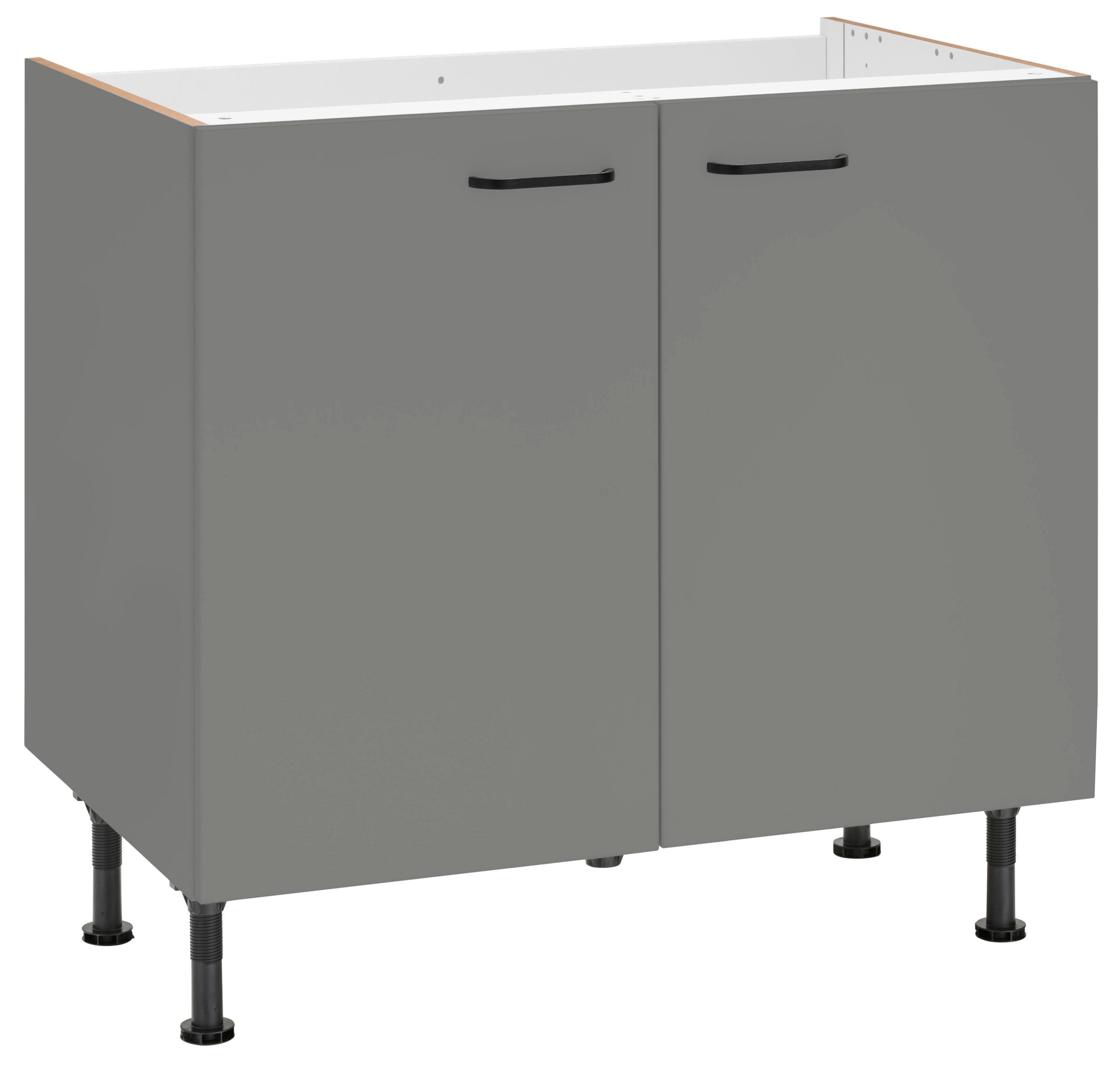 OPTIFIT Spülenschrank Elga Grau mit Soft-Close und höhenverstellbaren Füßen