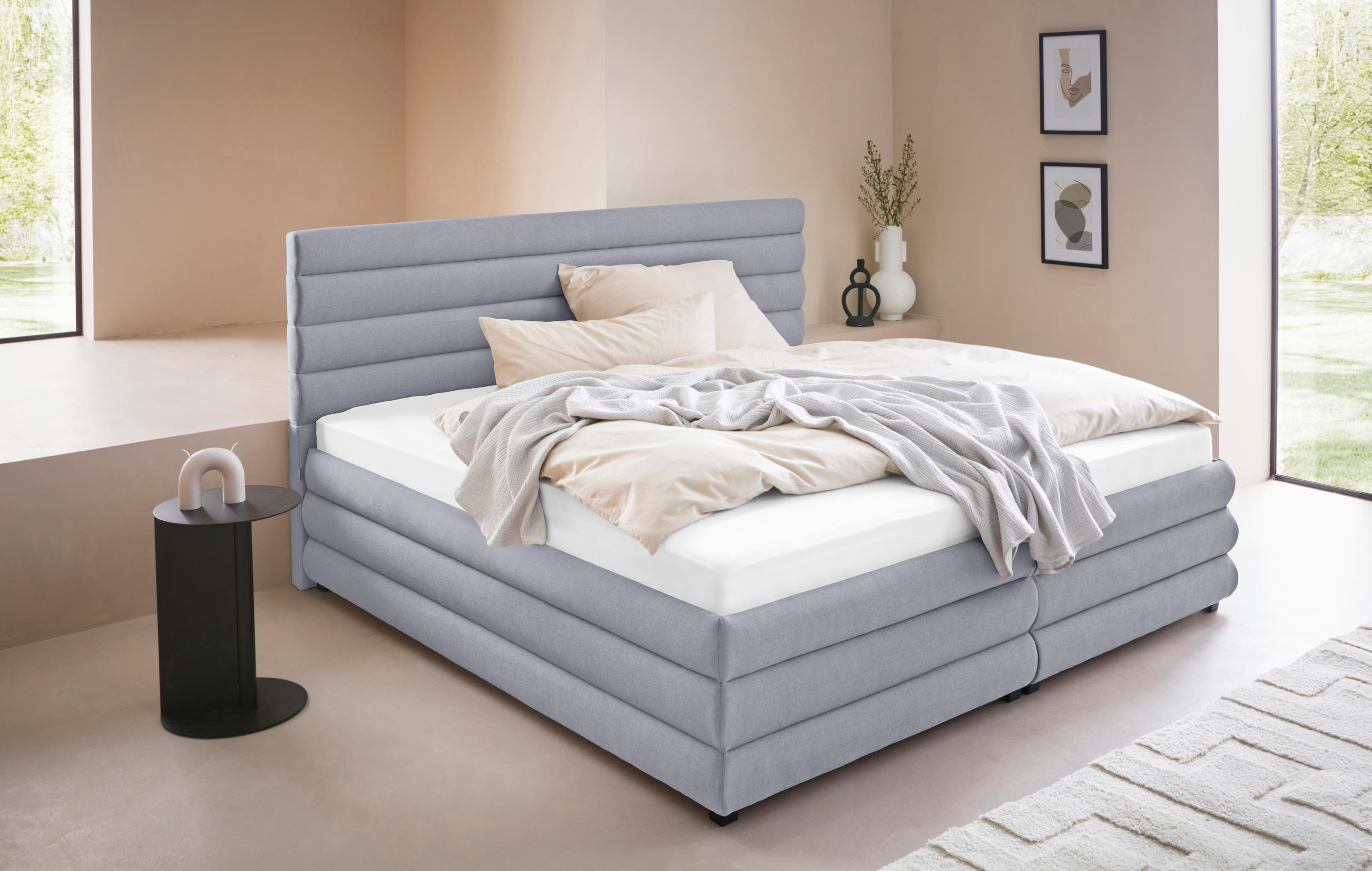 LeGer Home Polsterbett Maylis Grau mit Bettkasten