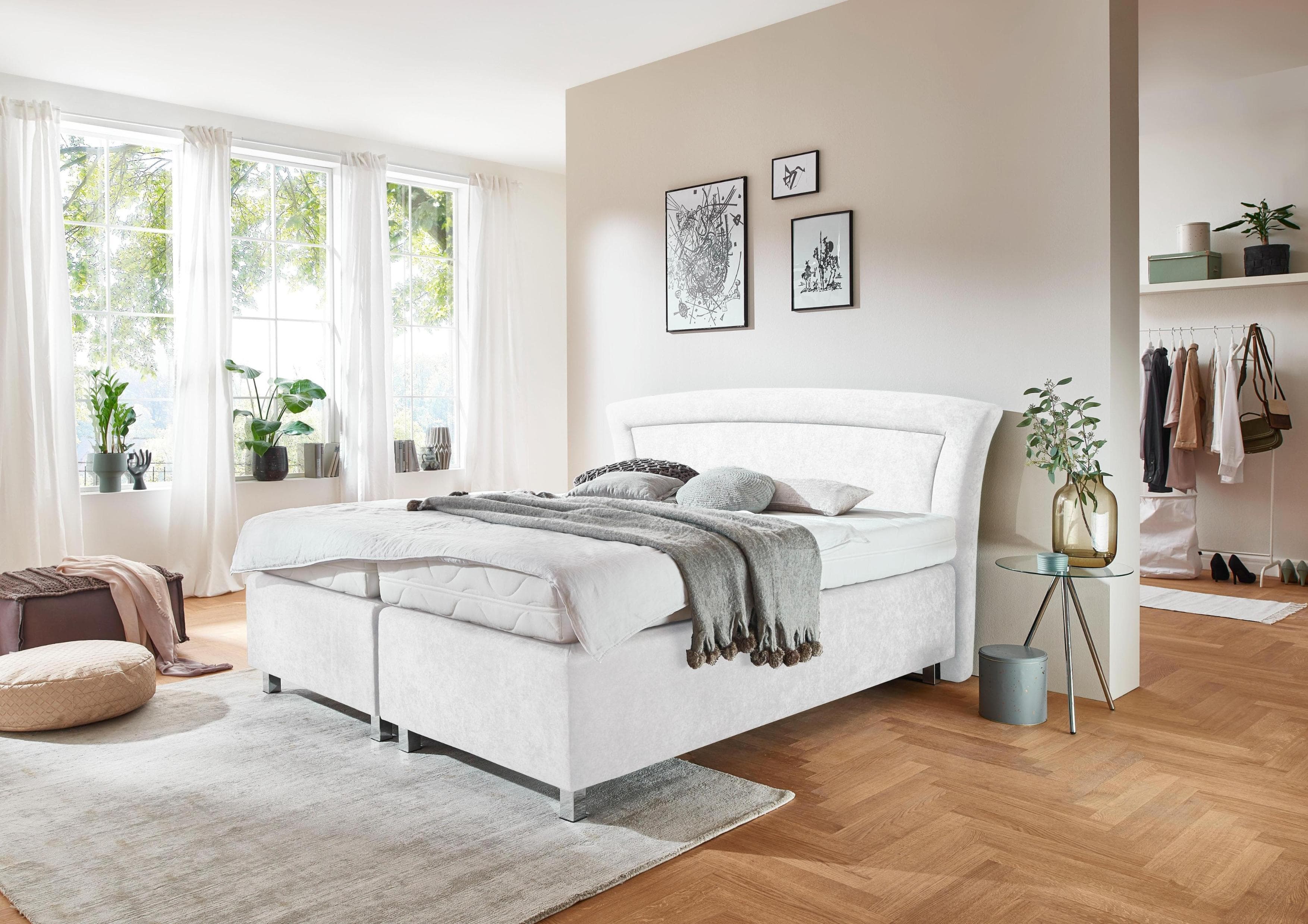 Westfalia Schlafkomfort Boxspringbett Weiß Mikrovelours H2