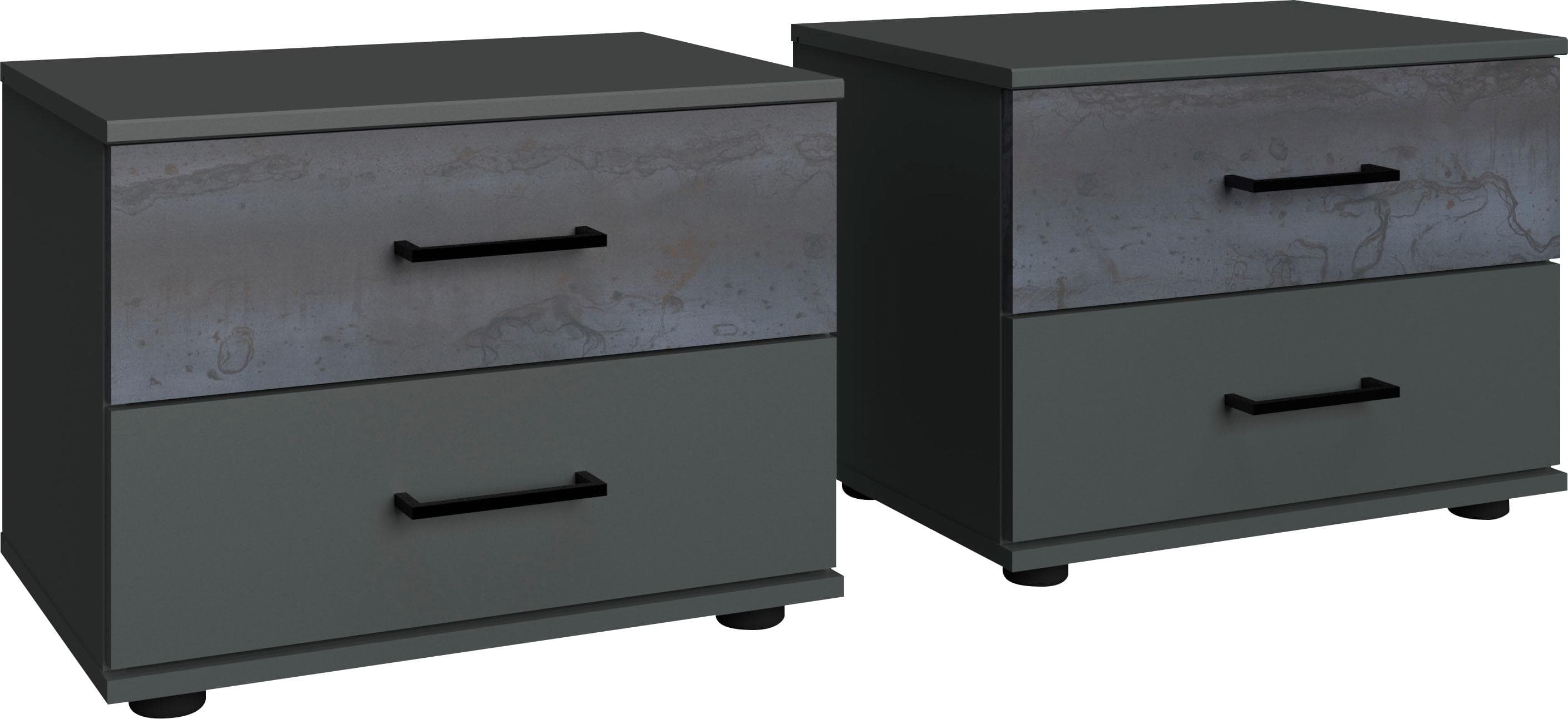 Nachttisch mit 2 Schubladen in Graphite und Digi Steel Optik
