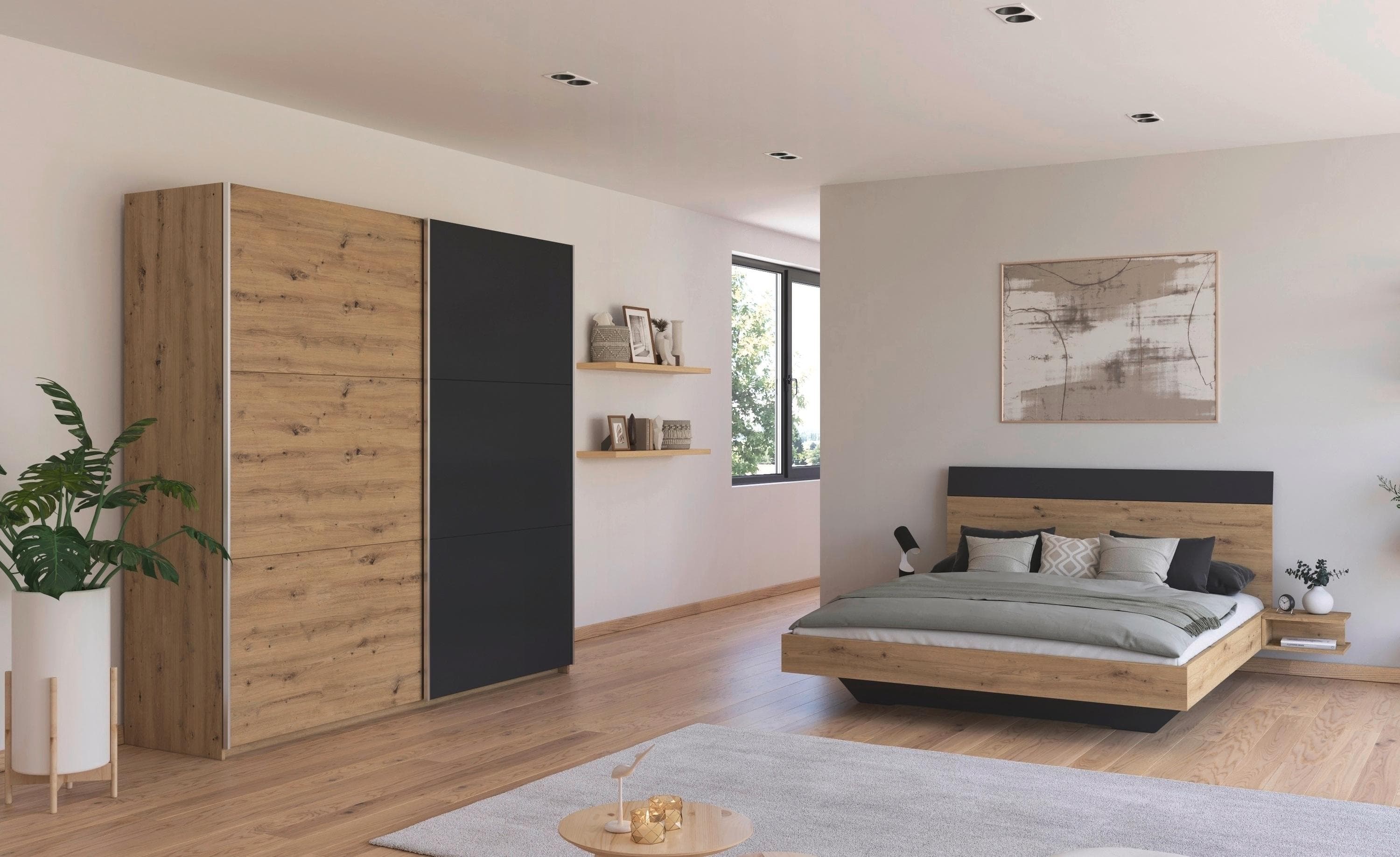 Rauch Monza Schlafzimmer-Set Grau Eiche 160x200cm mit Schrank