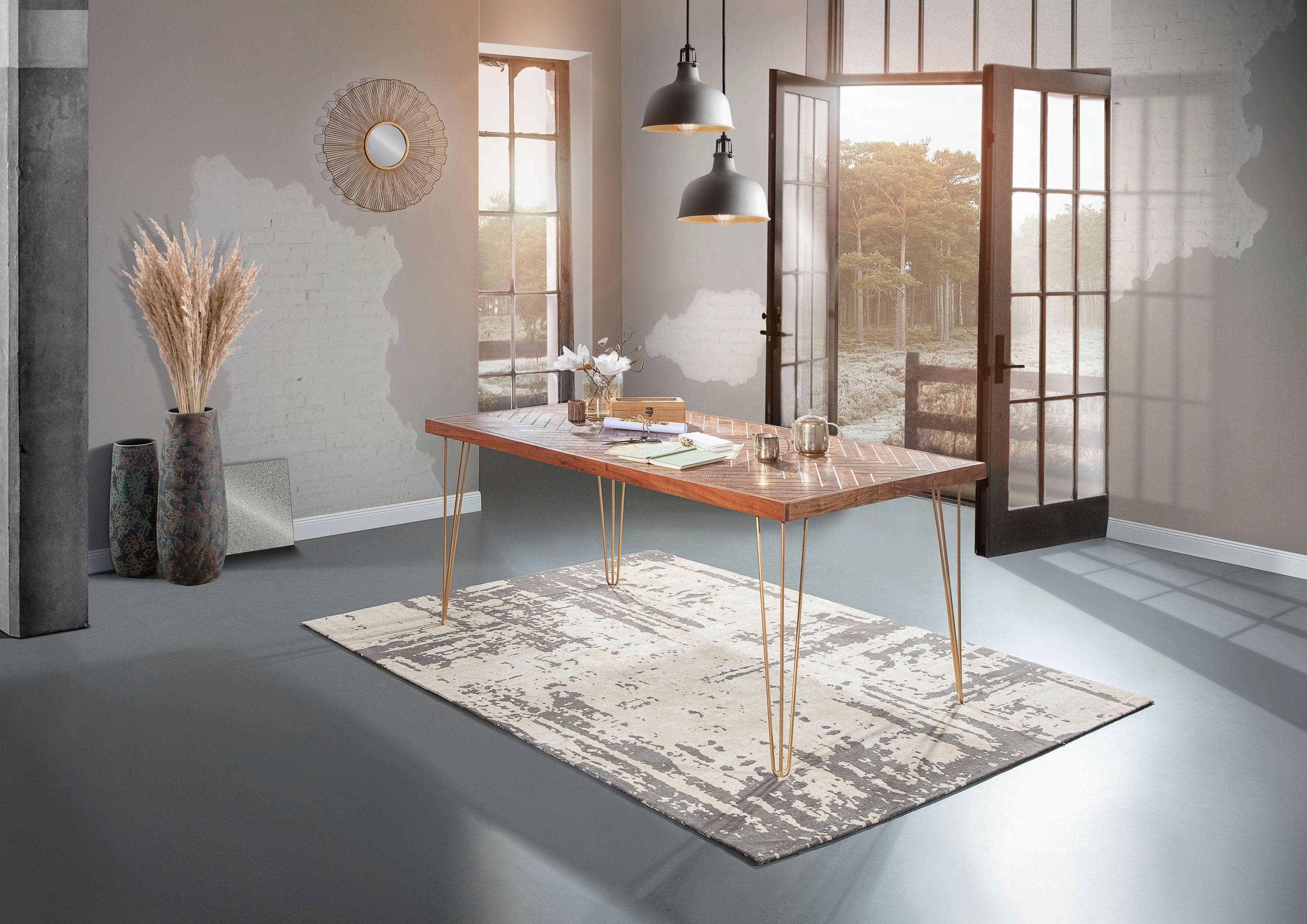 GUTMANN FACTORY Esstisch Herringbone Akazie Gold Fischgrät