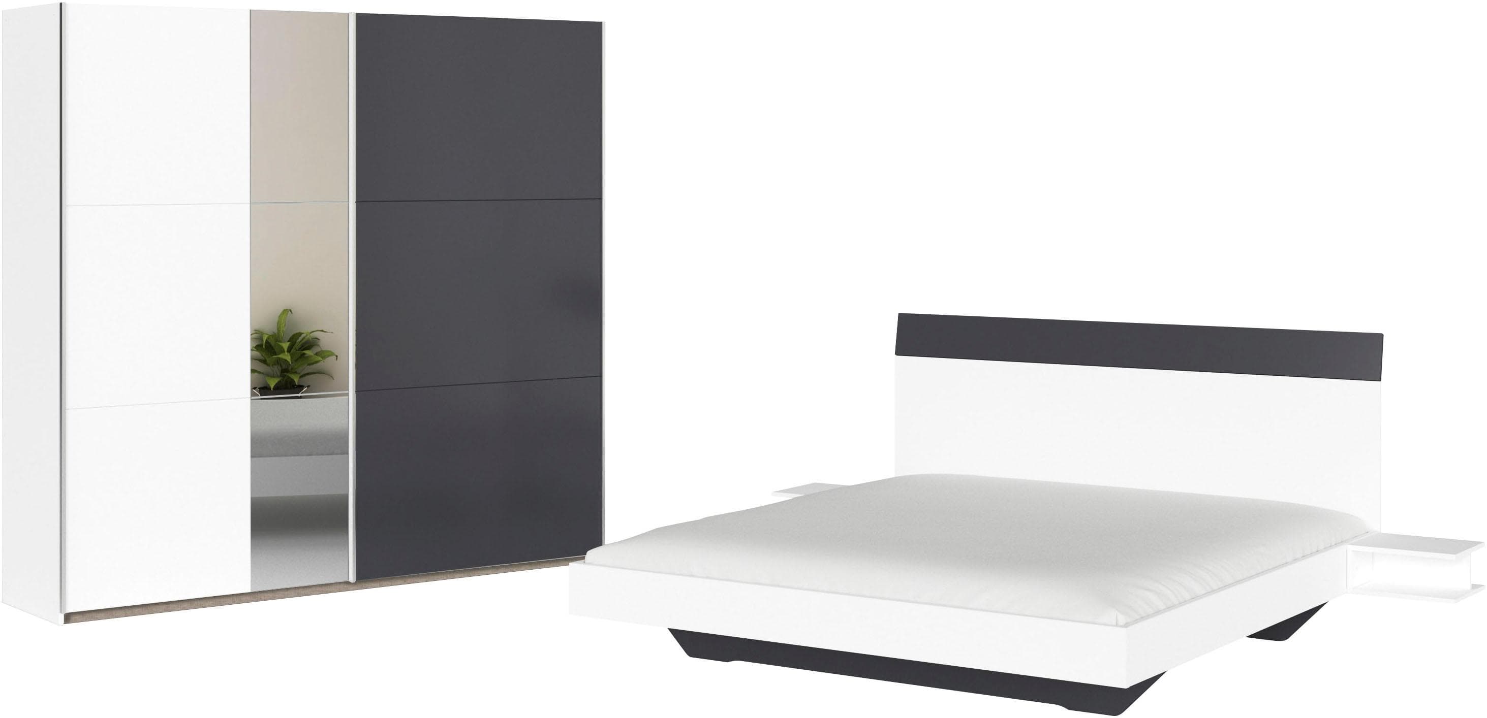 Rauch Monza Schlafzimmer-Set Weiß Grau 180x200 cm mit Schrank