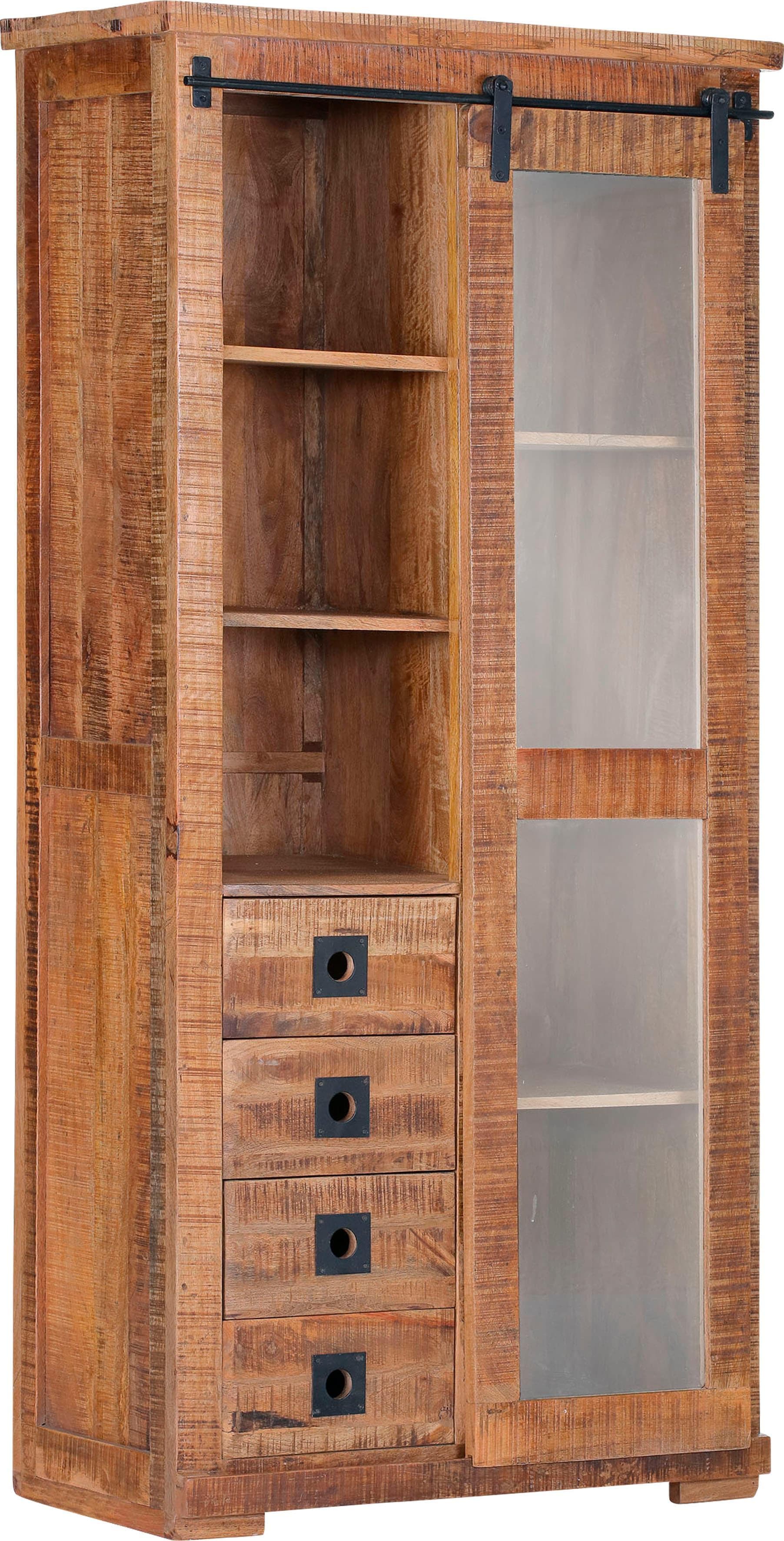 GUTMANN FACTORY Vitrine Kamerun Natur Massivholz Mango Glasfront