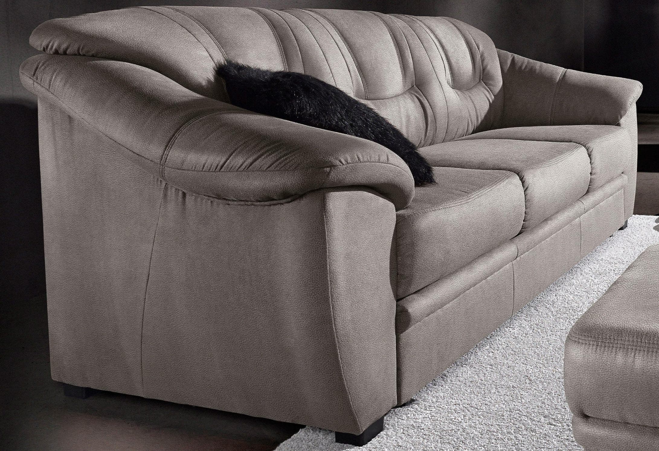 SIT & MORE Safira 3-Sitzer Sofa Schwarz Leder/Microfaser