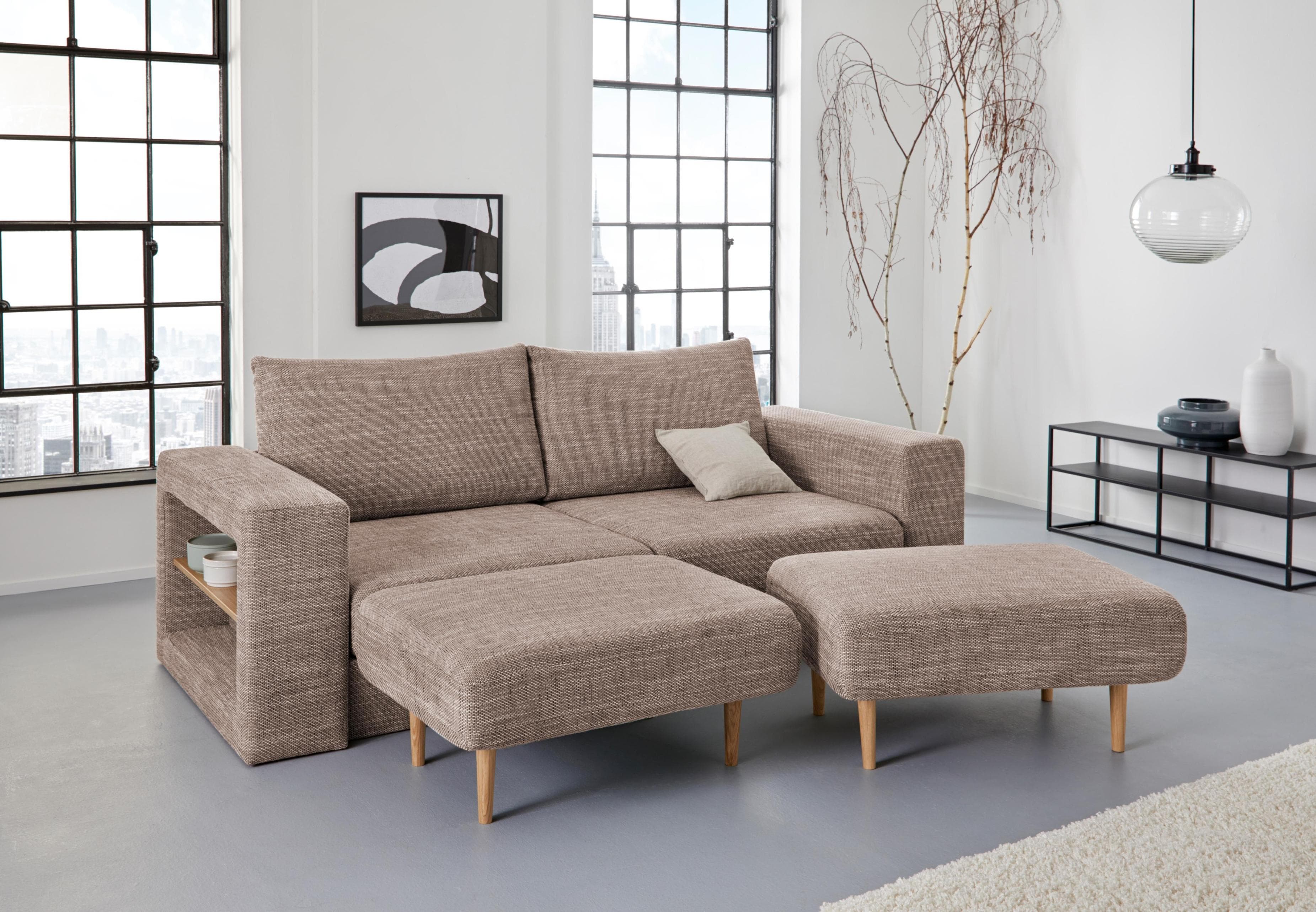 LOOKS by Wolfgang Joop 3,5-Sitzer Sofa Looksvb Beige Braun mit Hockern