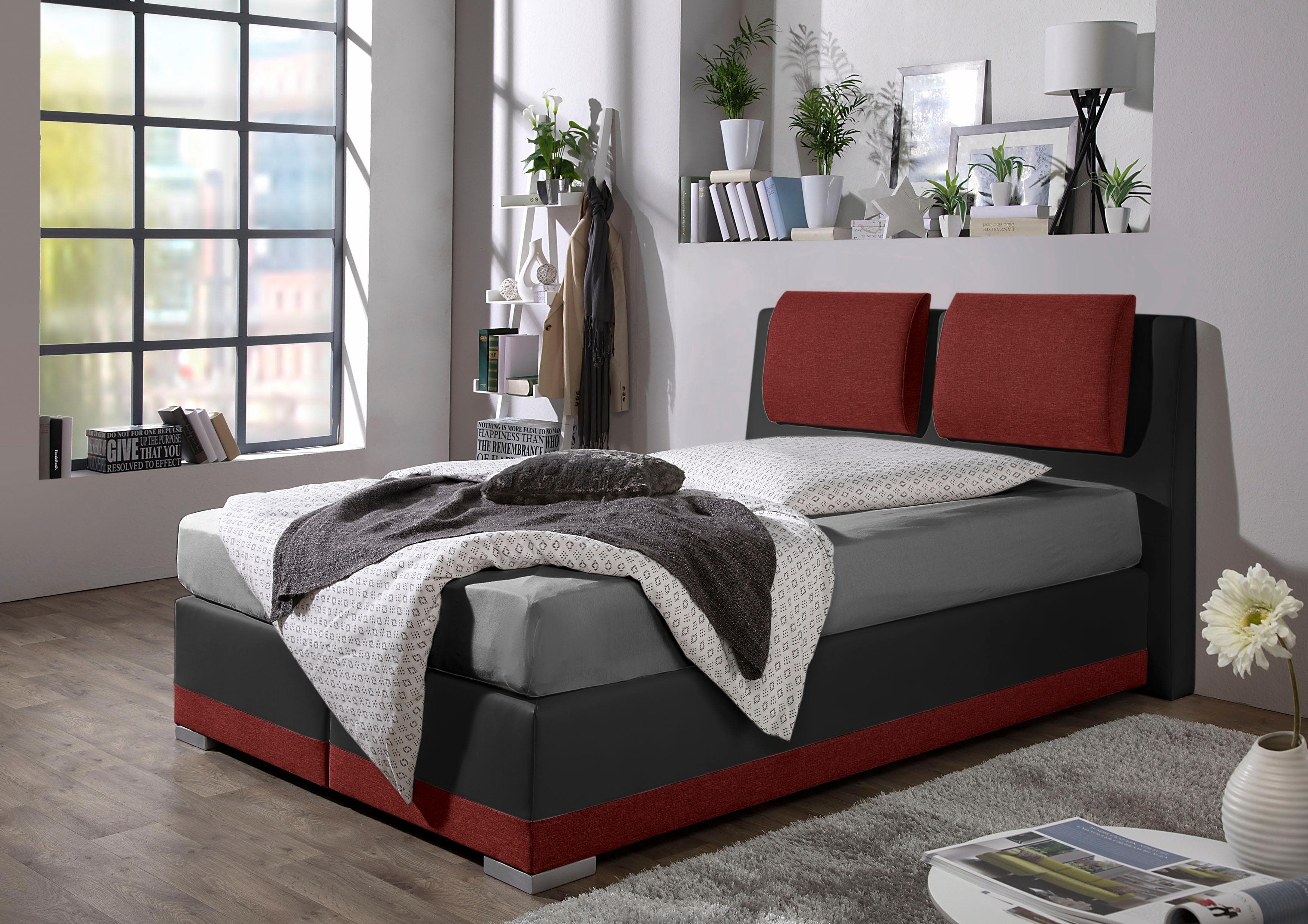 Boxspringbett MAINTAL Rot/Schwarz mit verstellbaren Kopfteilstützen