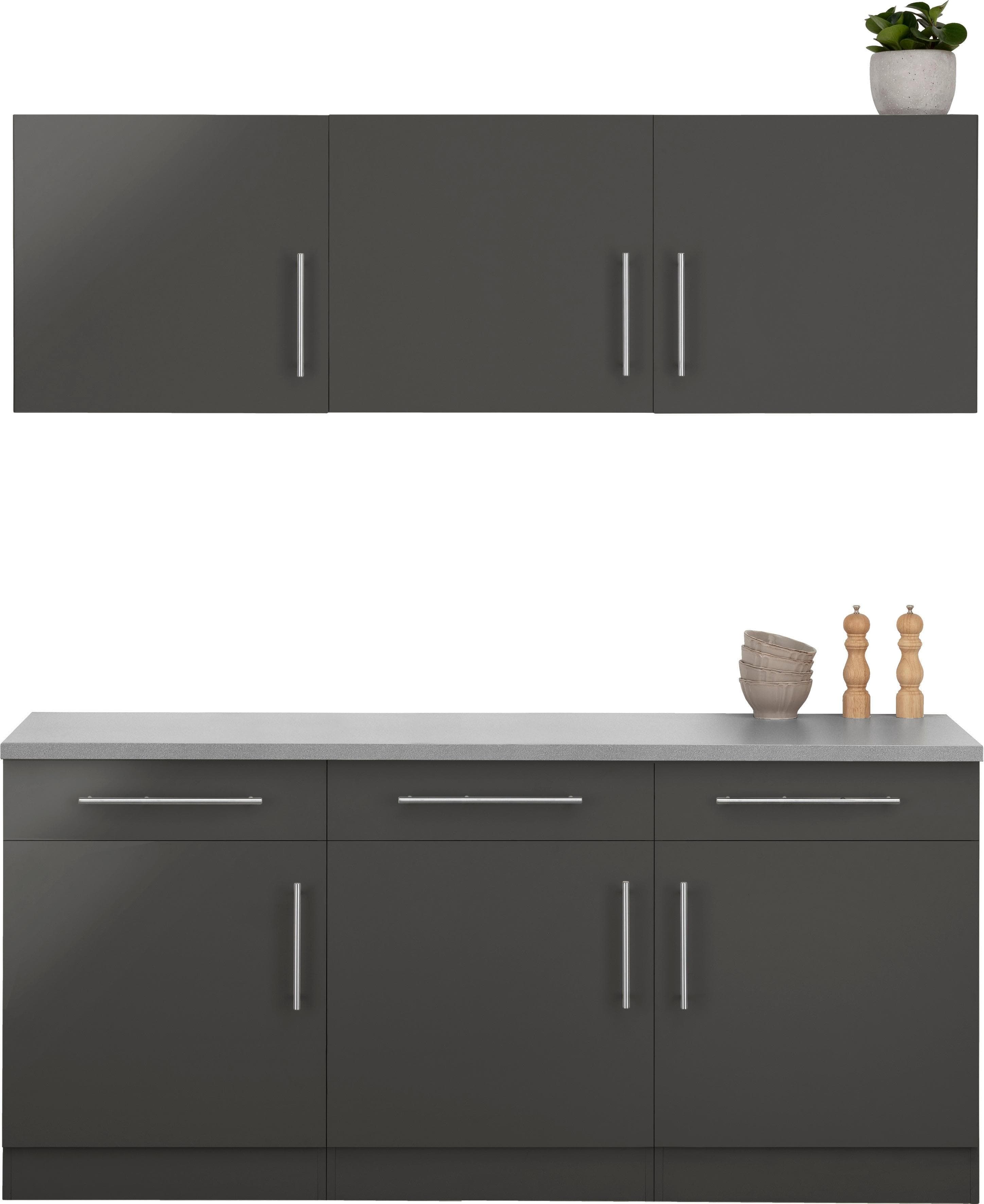 wiho Küchen Küche Cali Anthrazit Glanz ohne E-Geräte