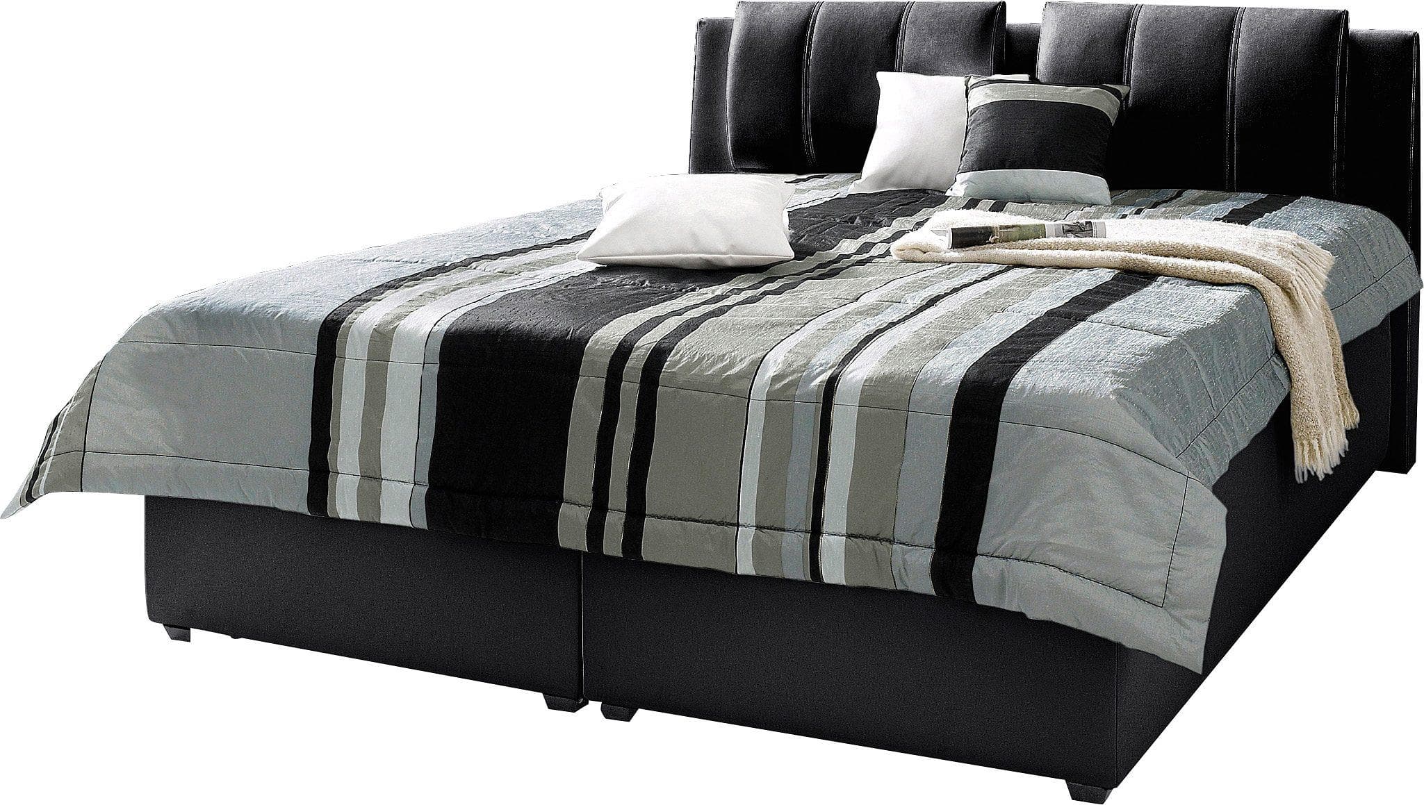 Polsterbett MAINTAL Schwarz mit verstellbaren Kopfteilen und Bettkasten
