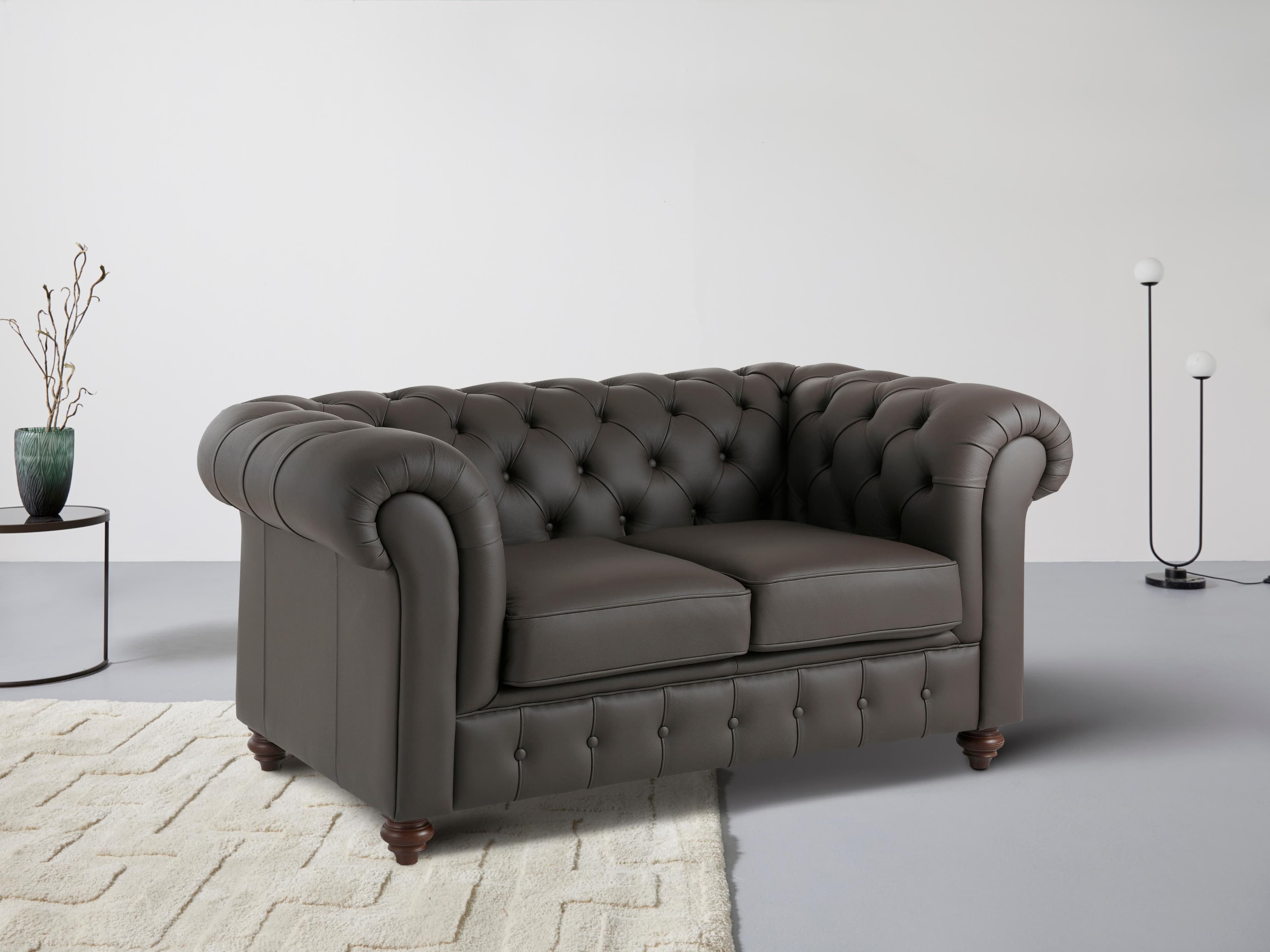 2-Sitzer Chesterfield Sofa mit Knopfheftung - Lederoption