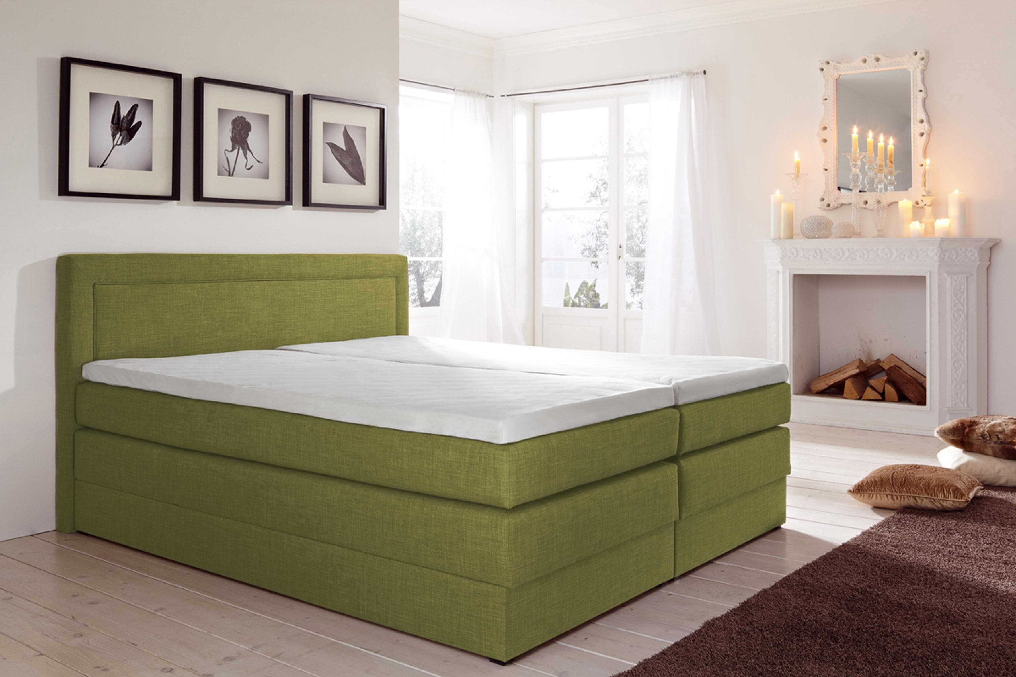 Hapo Boxspringbett Grün 7-Zonen-Tonnentaschen-Federkernmatratze