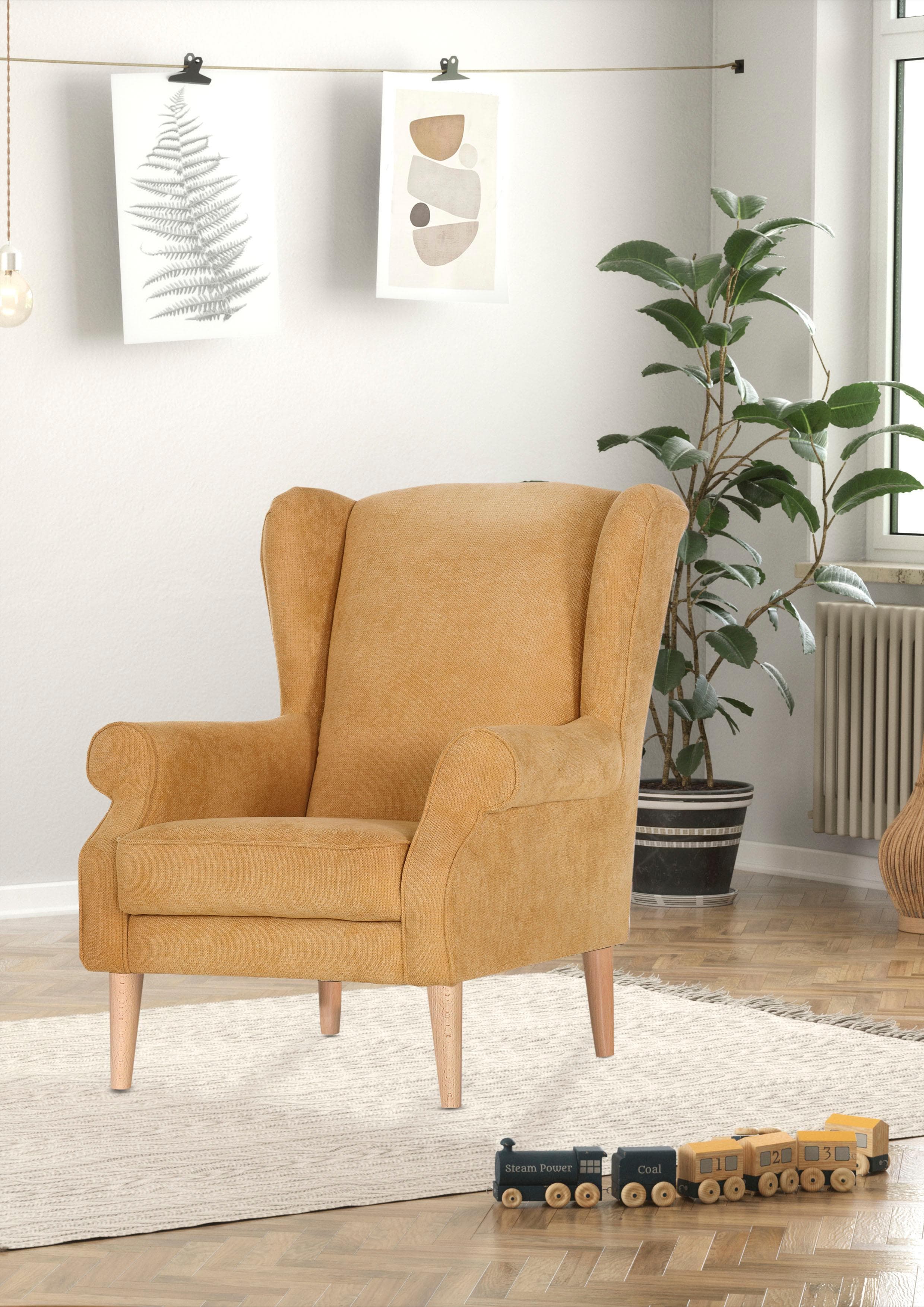 Gutmann Factory Ohrensessel - Eleganter Lesesessel mit Wellenunterfederung